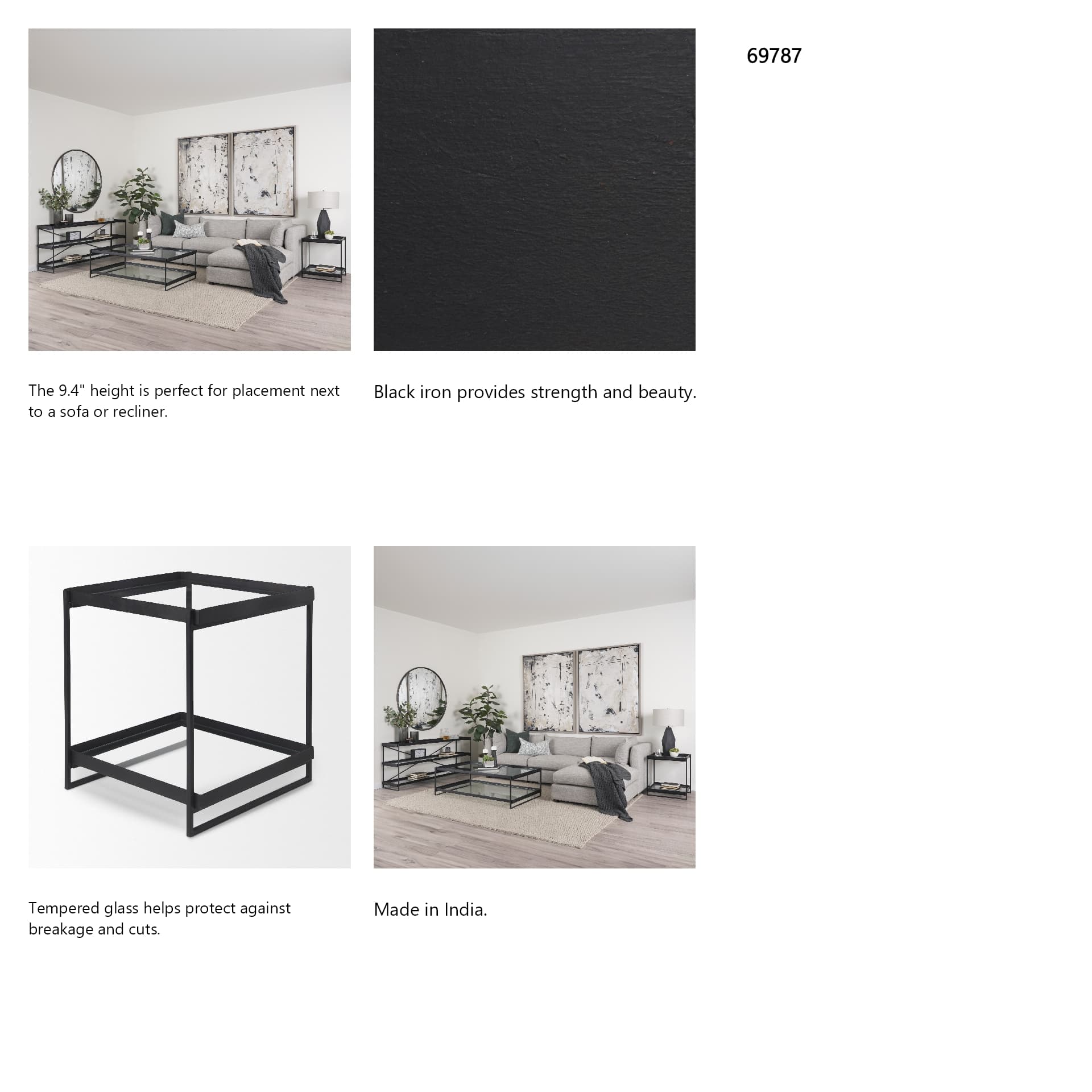 Trey Black Metal W/Glass Accent Table — in a styled room