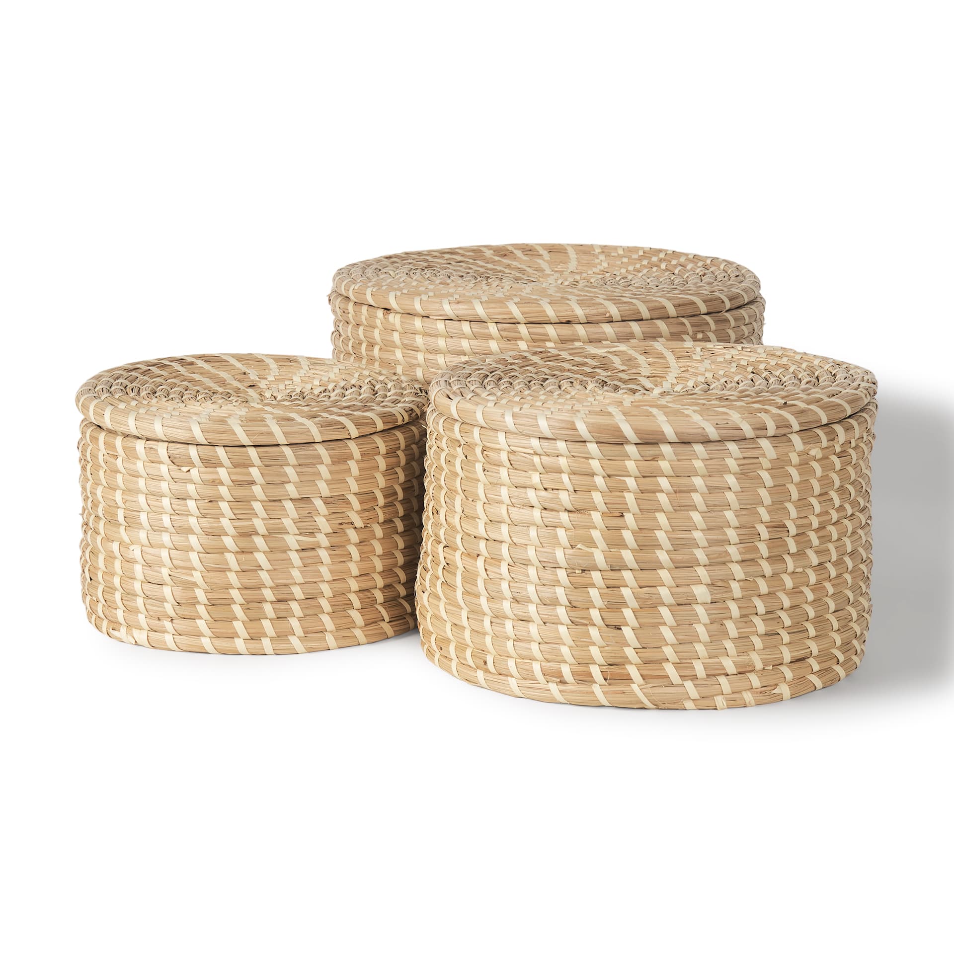 Kailini Set of 3 Nesting Seagrass & Palm Leaf Boxes with Lids — product photograph