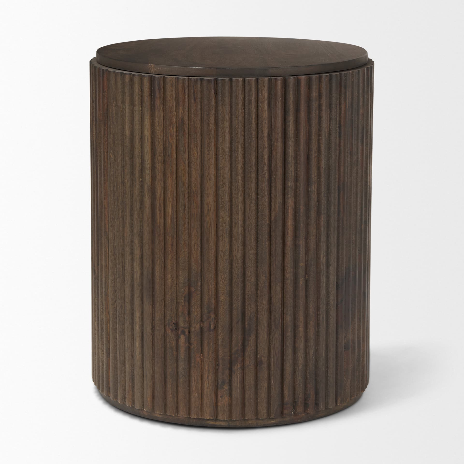 Terra 18L x 18W x 22H Dark Brown Wood Fluted Round Side Table — product photograph