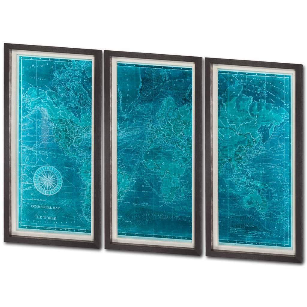 Custom Azure World Map (MC) by Vision Studio a Framed Art Print Matted under Glass — product photograph