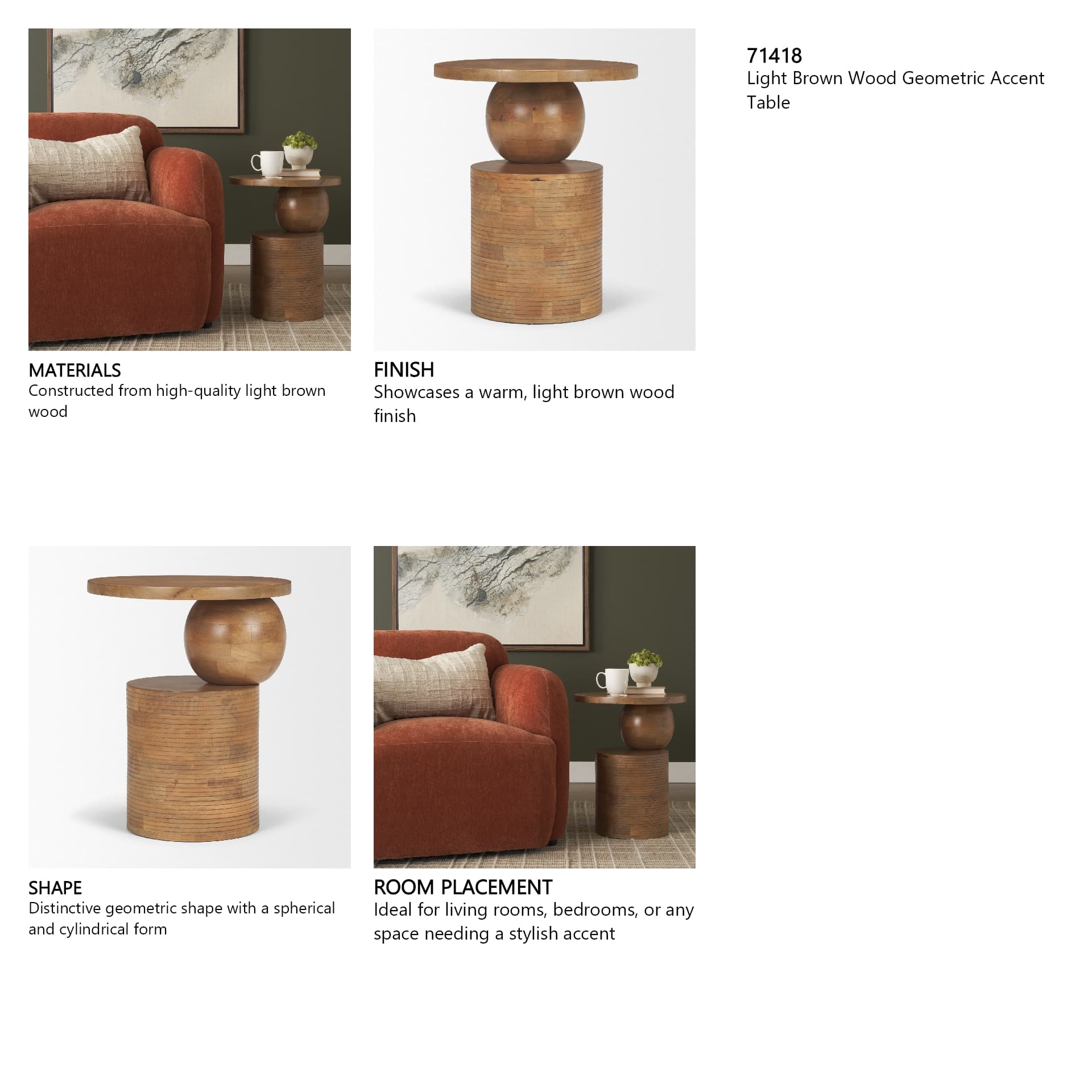 Stack Light Brown Wood Geometric Accent Table — product photograph