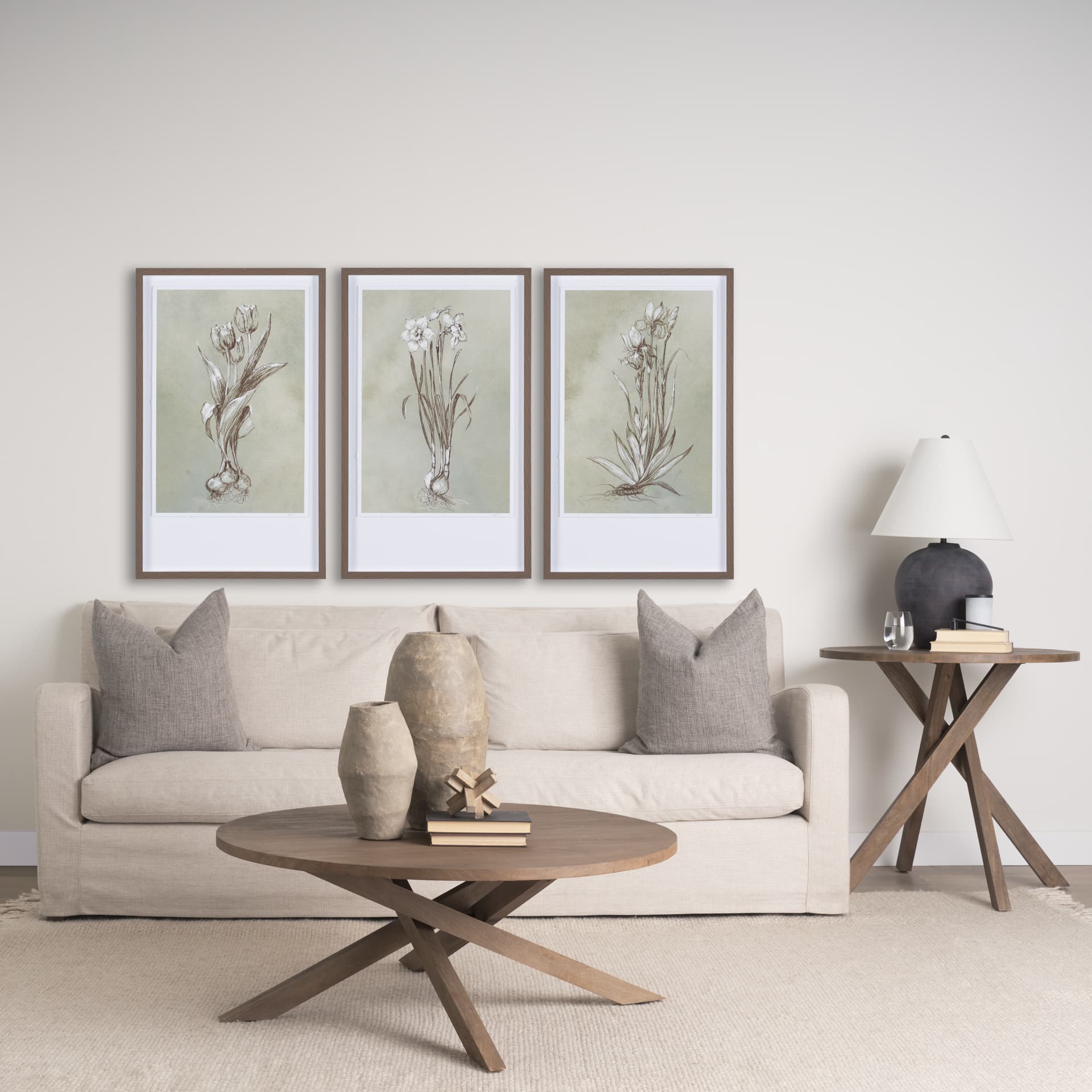 Botanical Sketch II (green) by Mercana Studio Hand Embellished Framed Art Print Matted under Glass — in a styled room