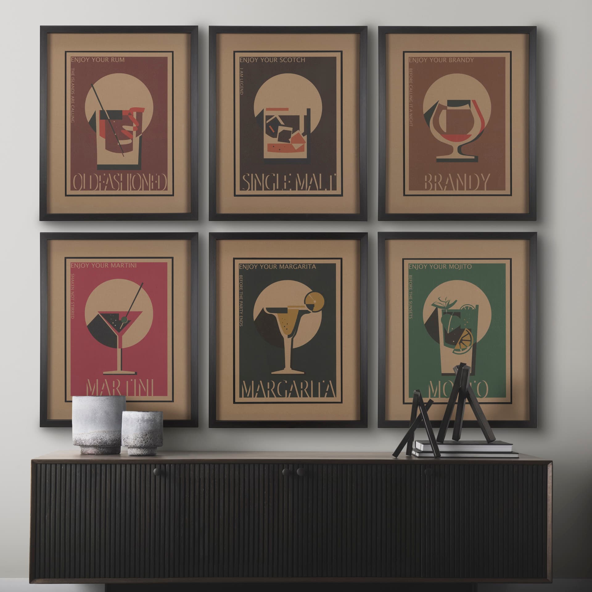 Martini by Simeng a Framed Art Print Matted under Glass — in a styled room