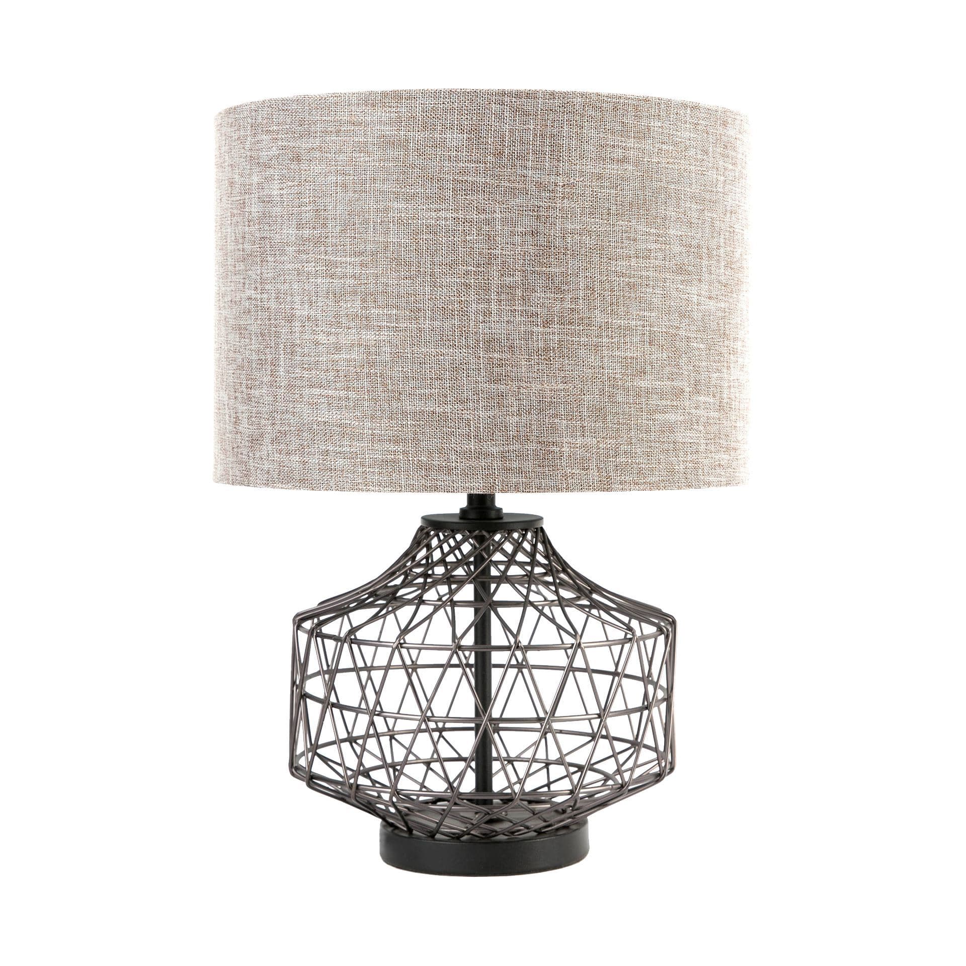 Clark (20"H) Bronze Barrel Metal Base Beige Linen Shade Table Lamp — product photograph