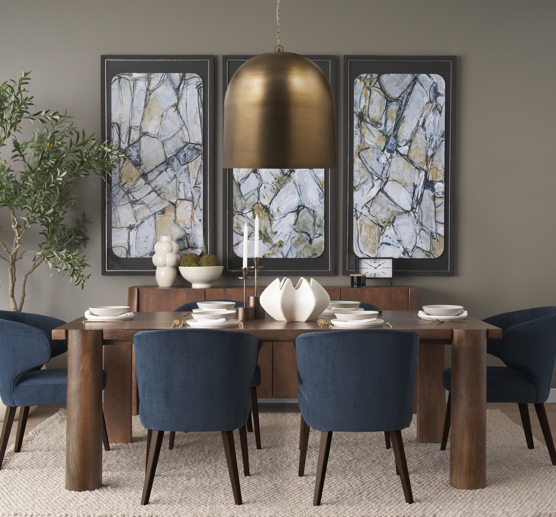 Sanne Antiqued Gold Metal w/ Silver Foil Large Pendant Light — in a styled room