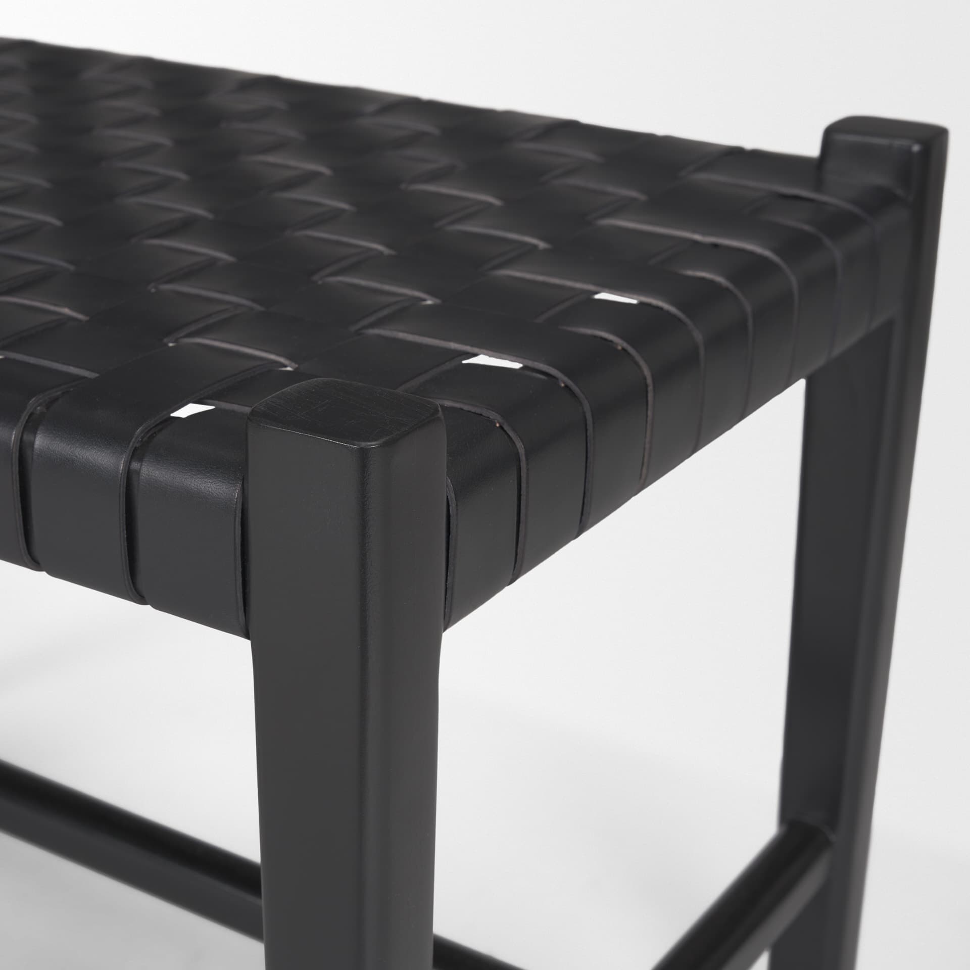 Shane Black Wood w/ Woven Black Leather Bench — product photograph