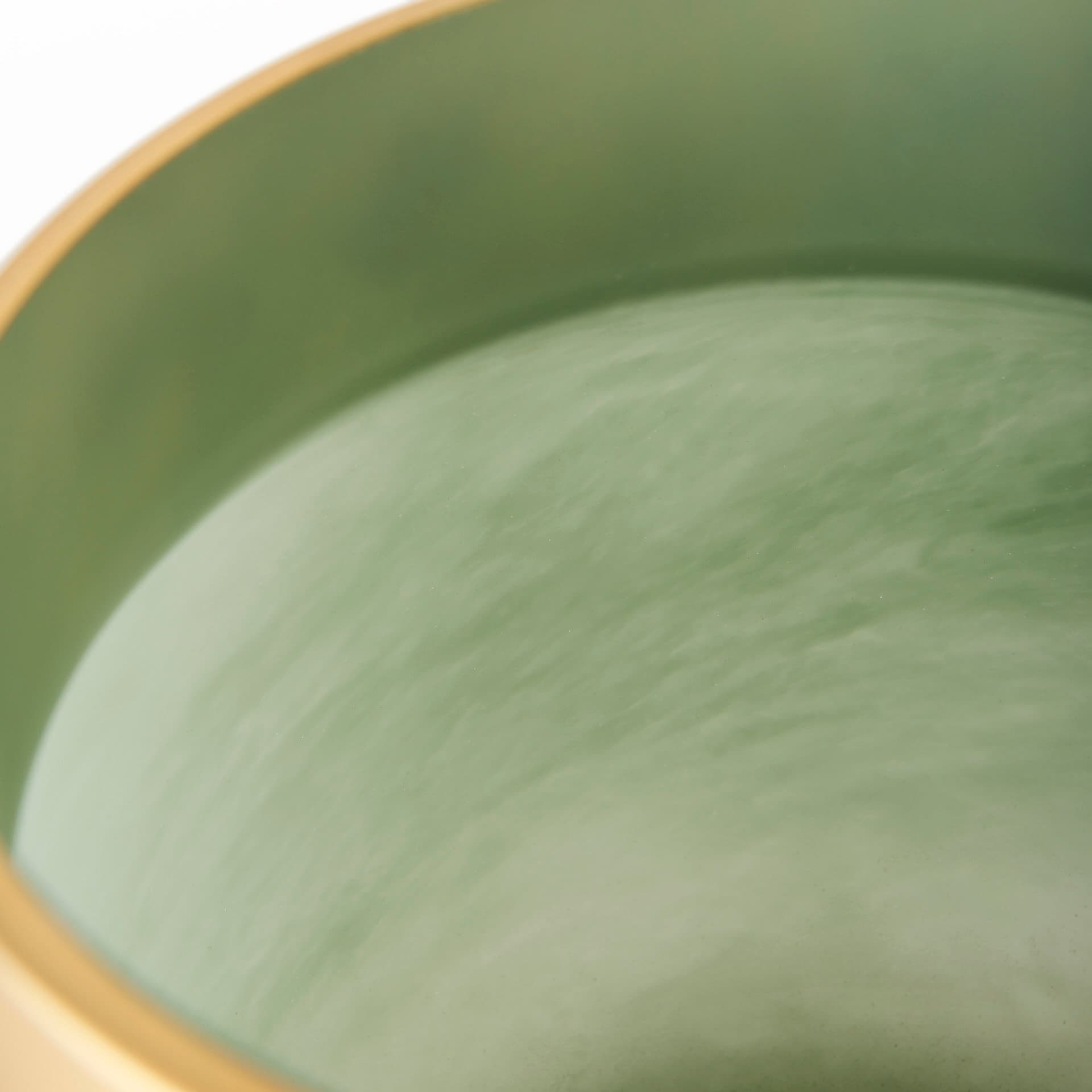 Minty 9.9L x 9.9W x 9.6H Green Glass Vase W/Matte Gold Metal Neck Cuff — product photograph