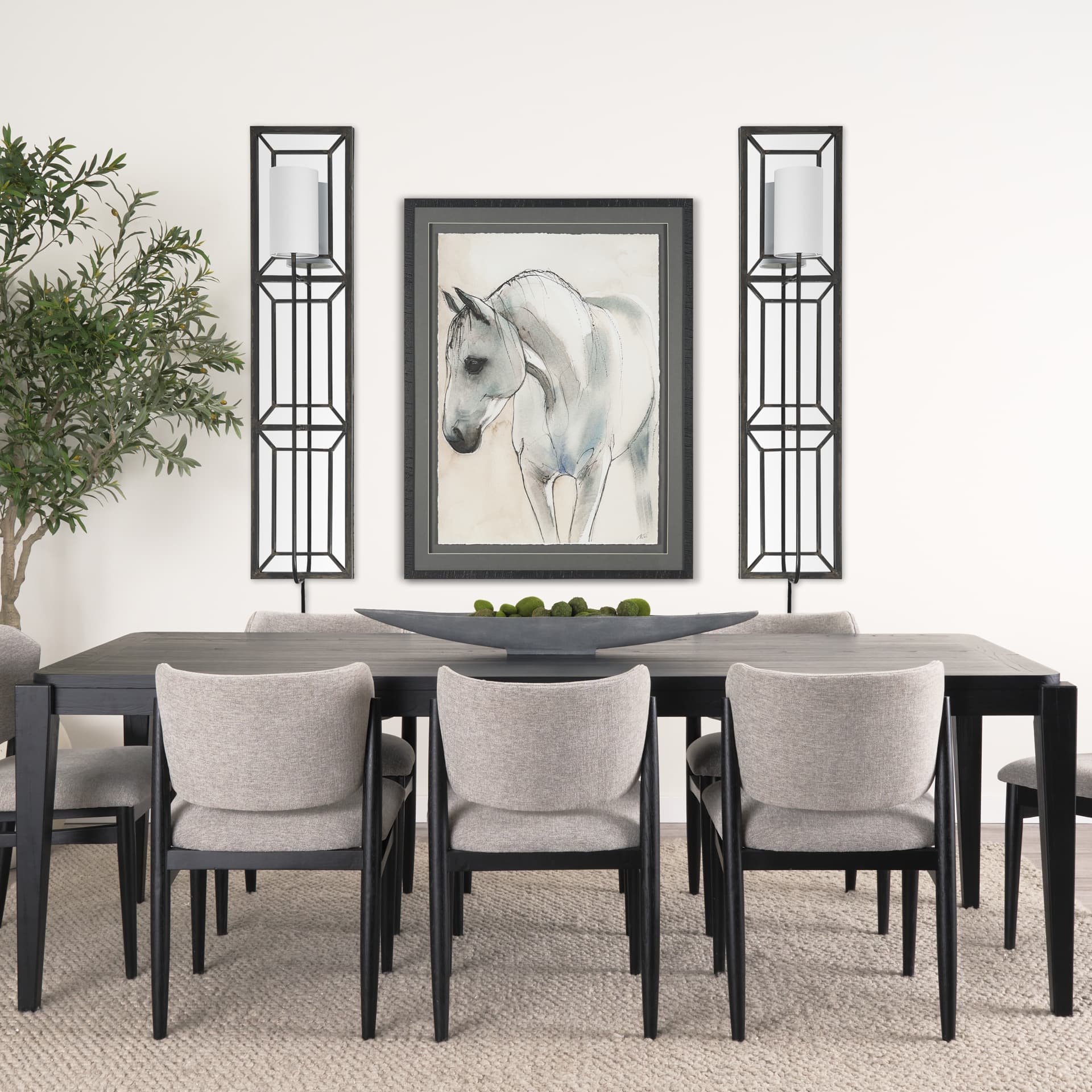 Noah 12.2x55 Black Metal w/White Fabric Shade Rectangular Wall Sconce — product photograph
