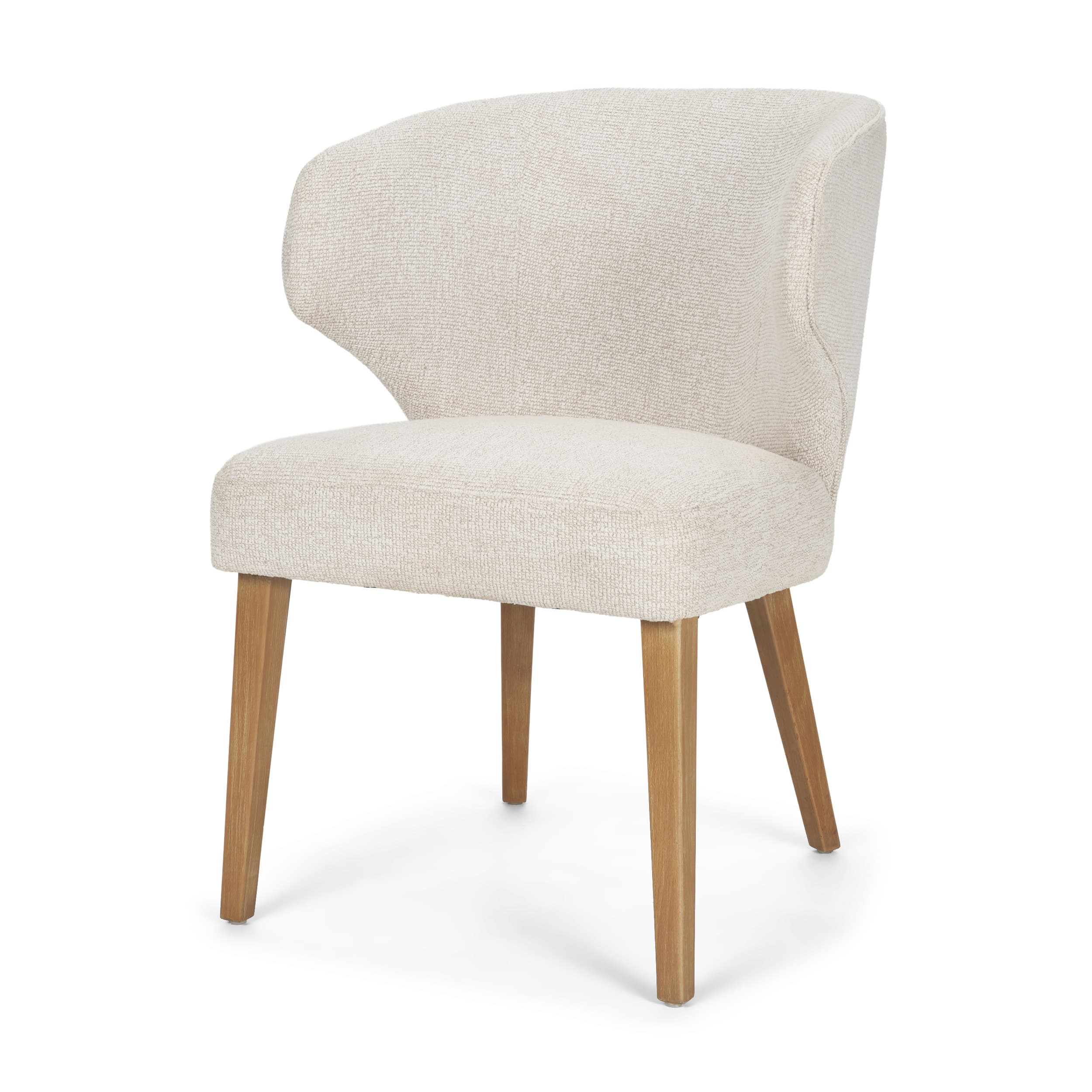 Niles Wingback Dining Side Chair | Cream Fabric w/ Med Brown Wooden — product photograph