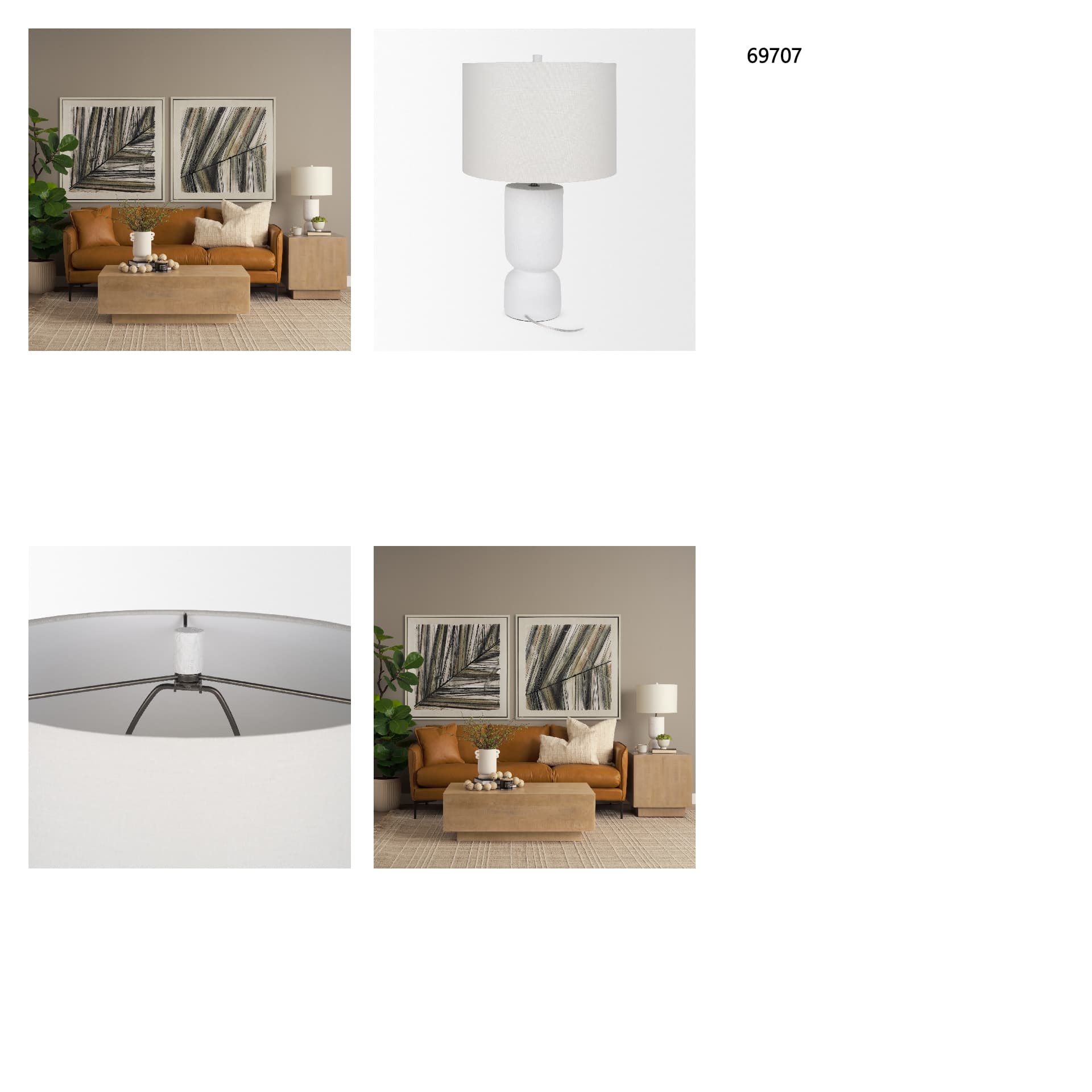 Everly 15.0L x 15.0W x 27.5H White Cement W/Beige Shade Table Lamp — in a styled room