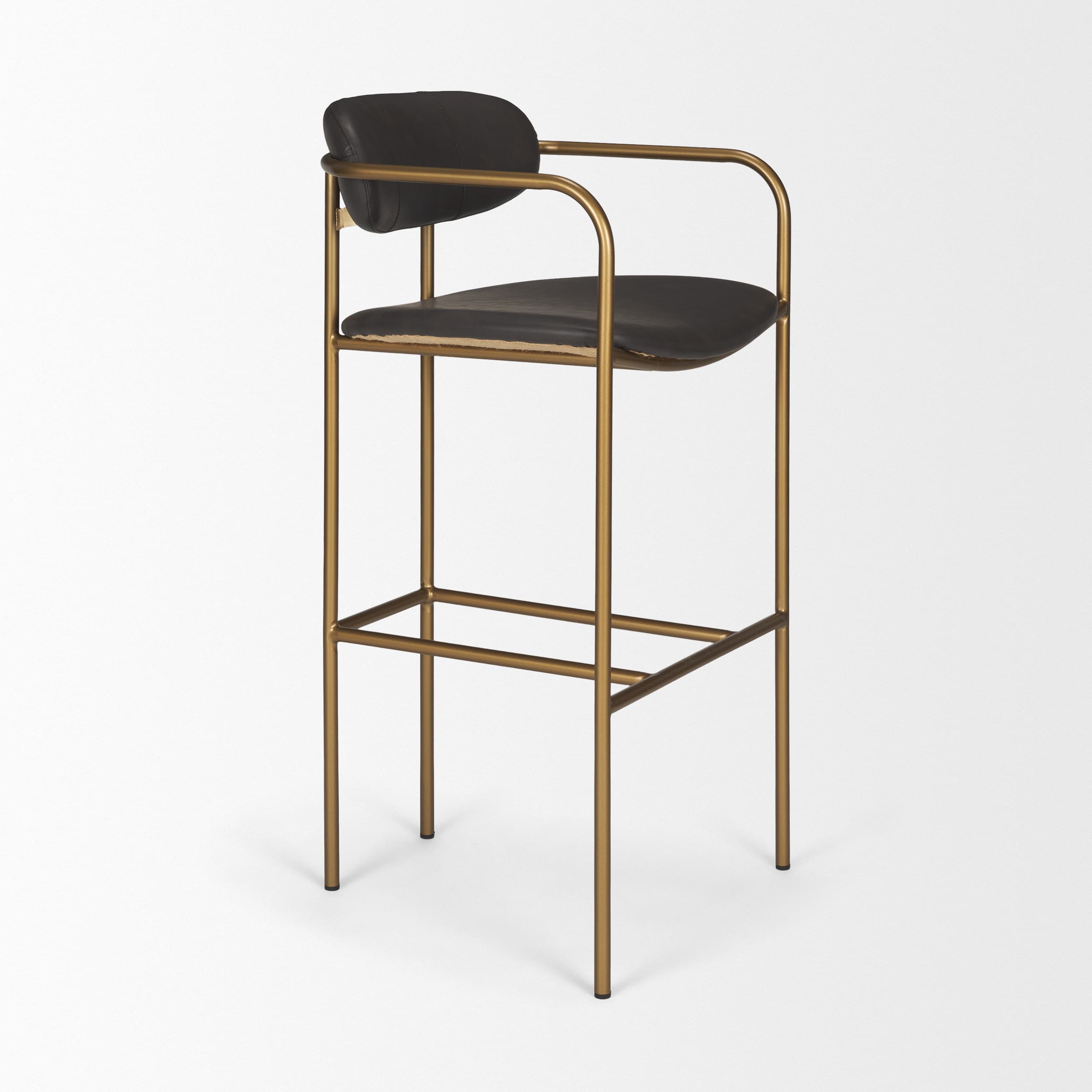 Parker Backless 40in Seat Bar Stool | Brown Faux Leather w/ Gold Metal — product photograph
