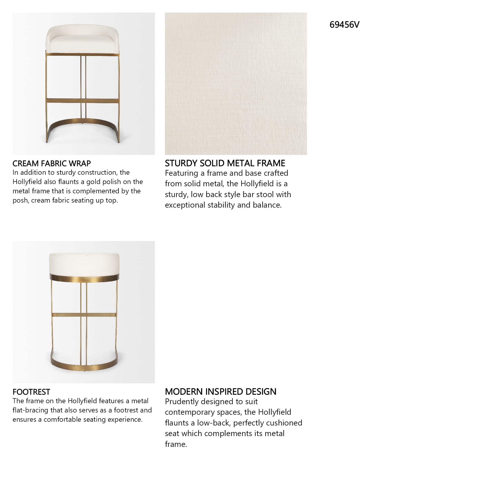 Hollyfield Low Back 28.75in Seat Bar Stool | Bar w/ Cream Fabric — product photograph