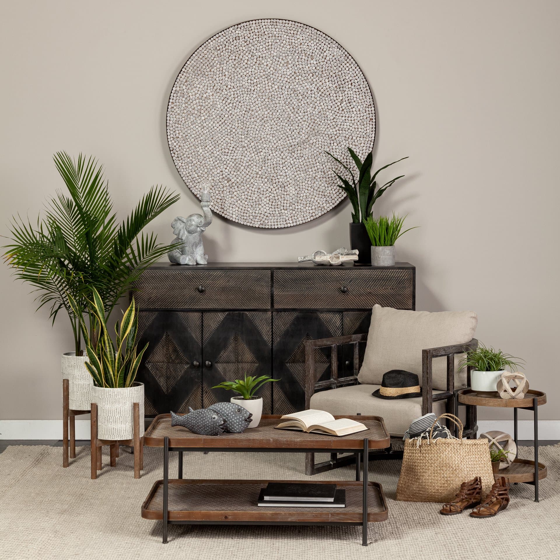 Varoona Decorative Wall Object featuring Rudraksha Stones — in a styled room