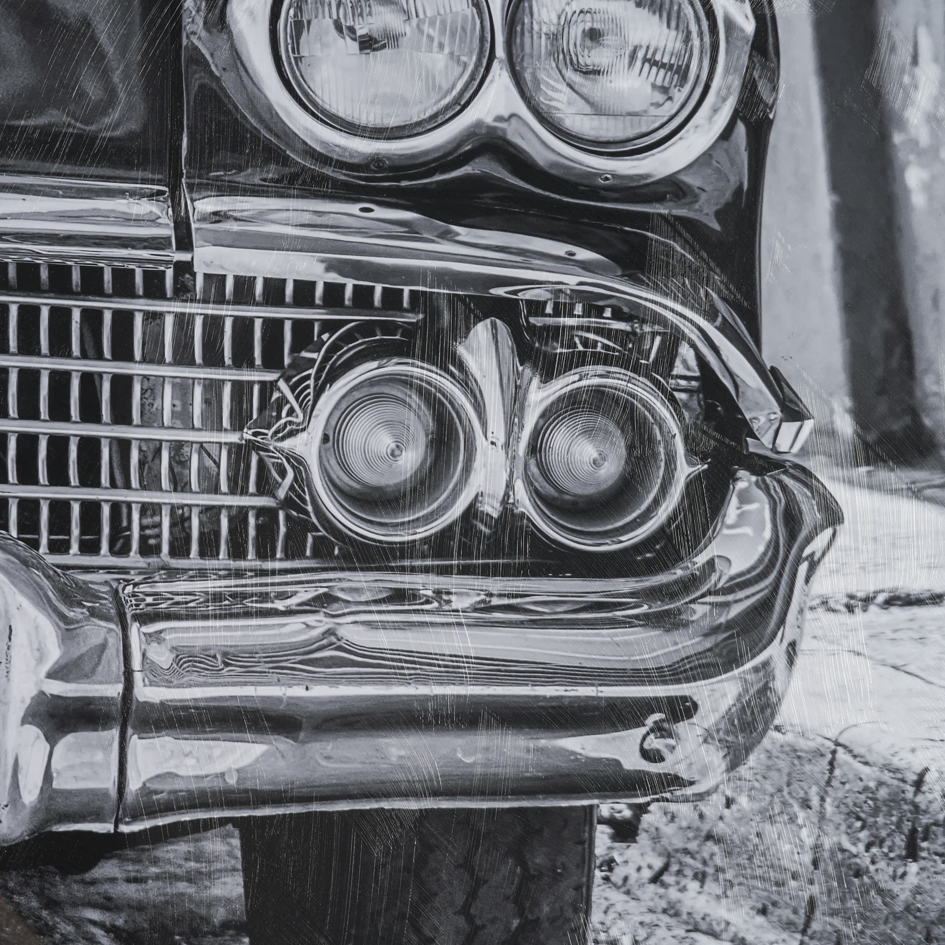 Classic Old Chevy in Havana Cuba by Richard Silver Textured Framed Art Print Matted under Glass — product photograph