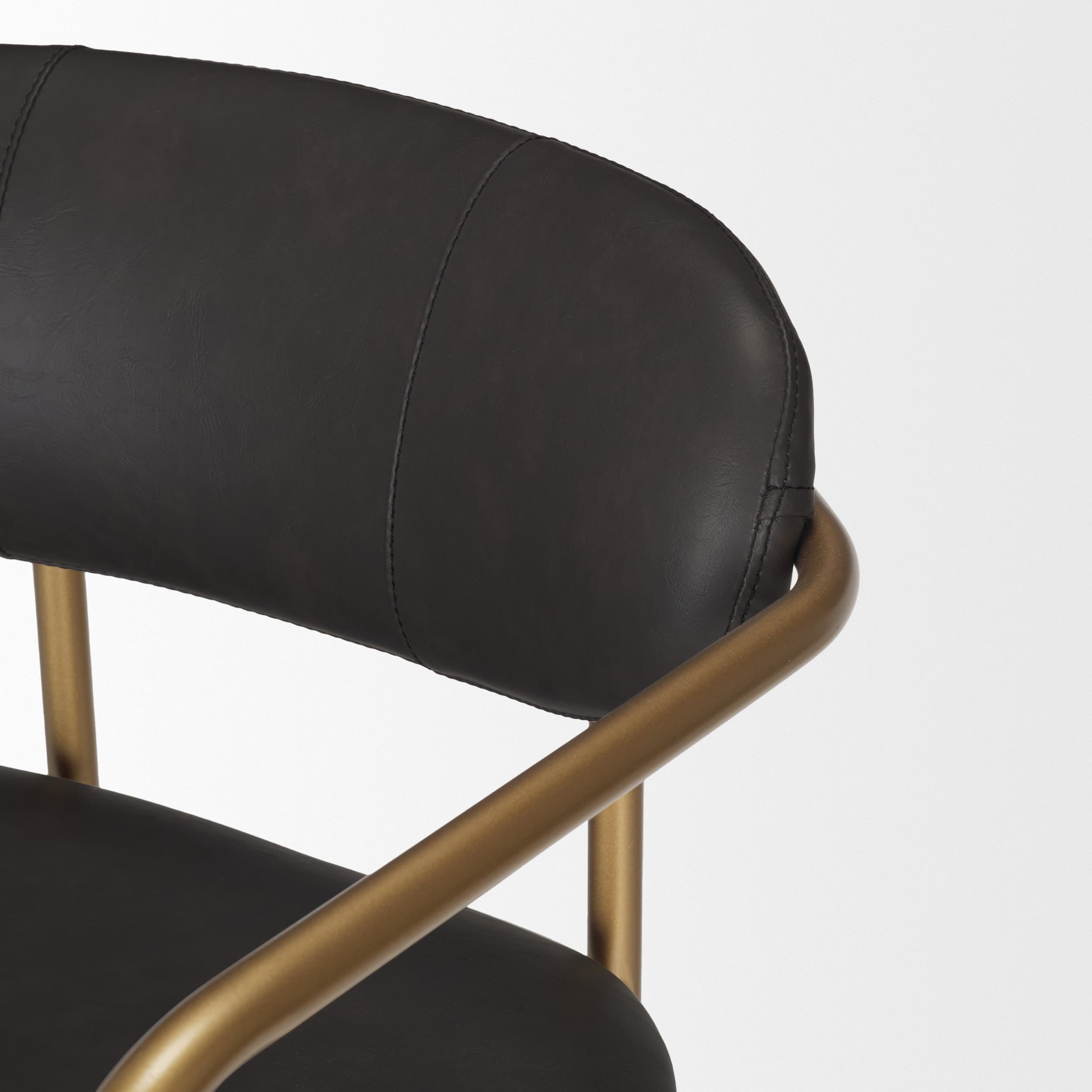 Parker Backless 40in Seat Bar Stool | Brown Faux Leather w/ Gold Metal — product photograph
