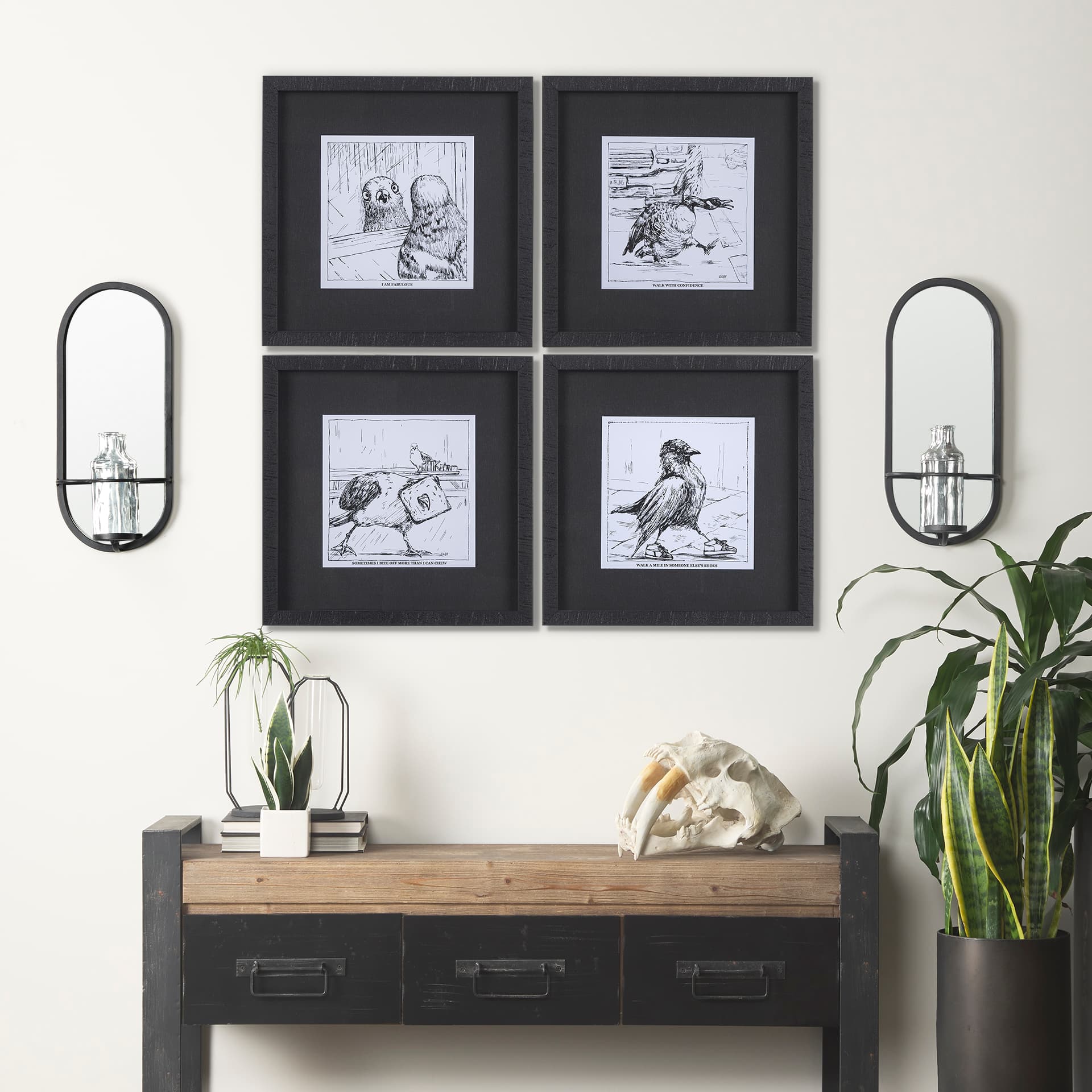 Katherine Wall Mounted Mirror w Glass Bottle for Botanicals or Floral — in a styled room