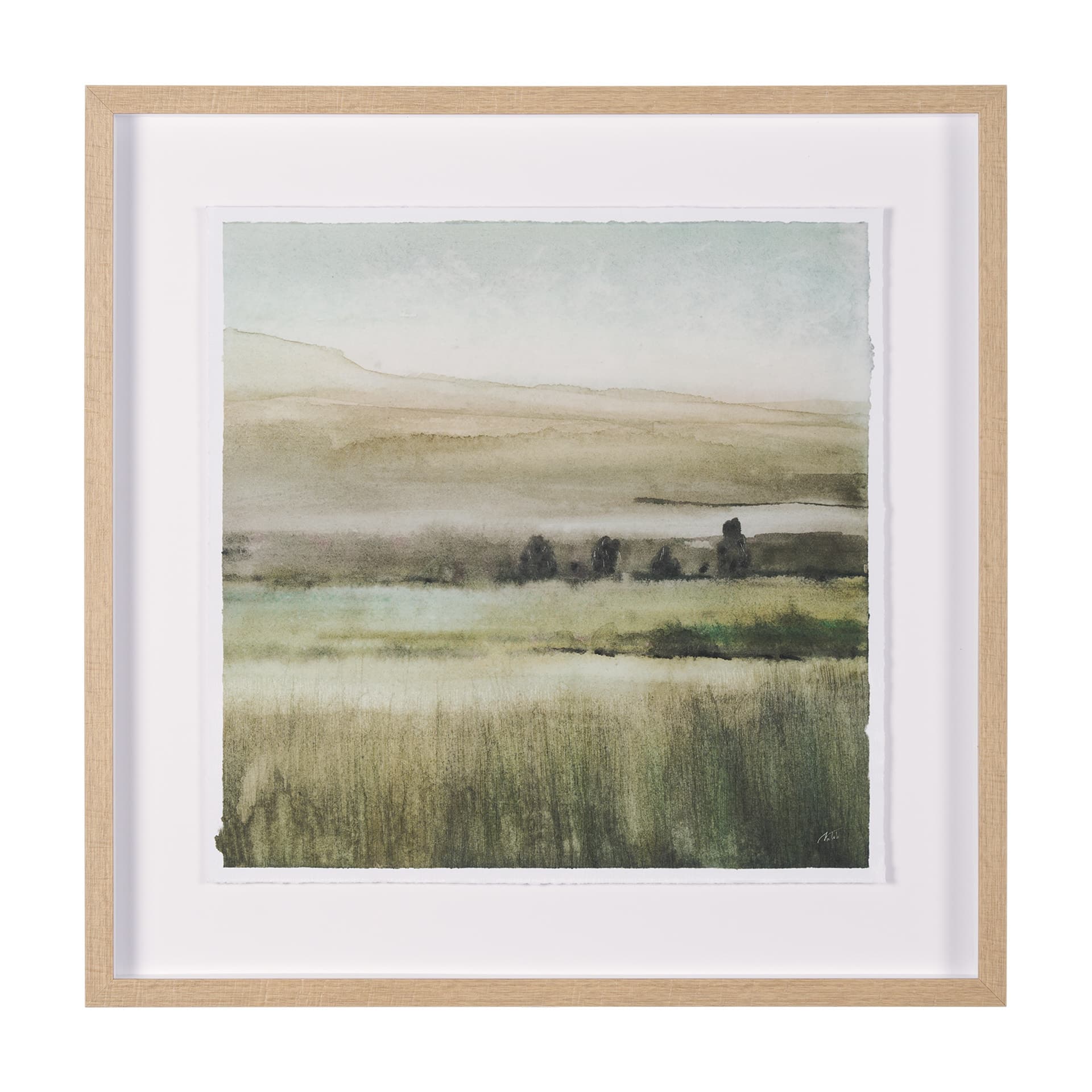 Rolling Fields II Hand Embellished Brown Framed Watercolor Art Print on Paper Mounted with Backing — product photograph
