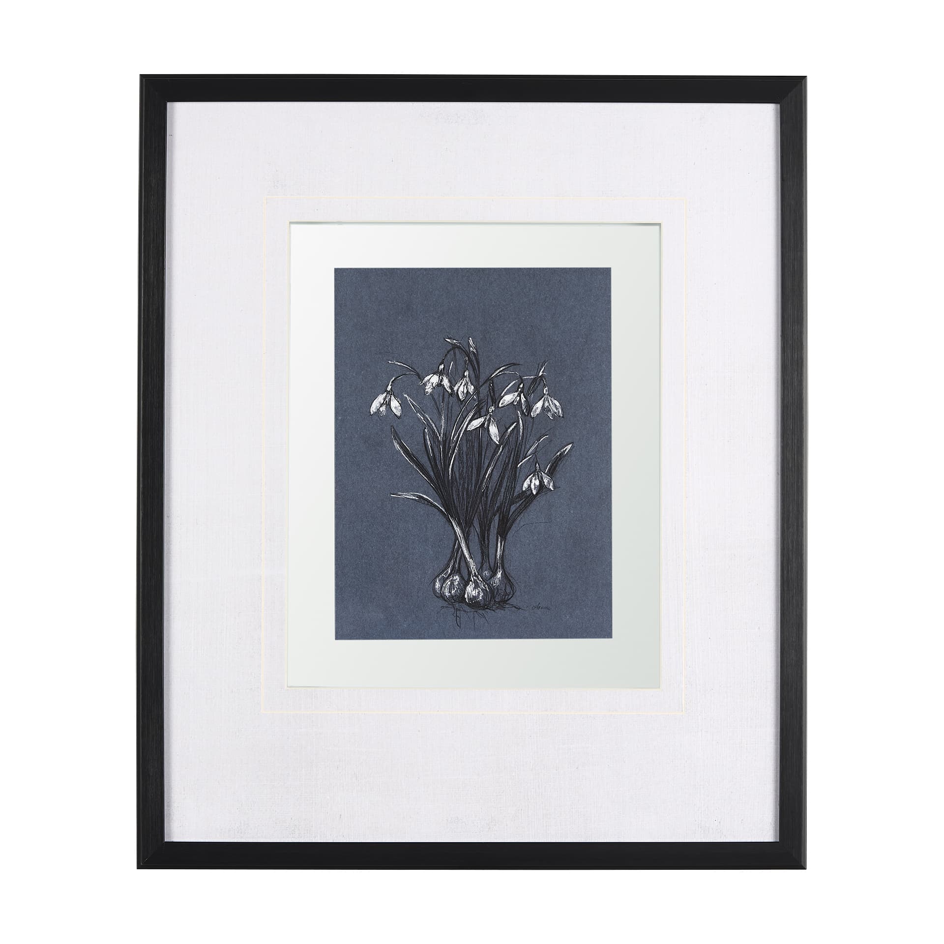 Botanical sketchesVI (Blue) by Mercana Studio Hand Embellished Framed Art Print Matted under Glass — product photograph