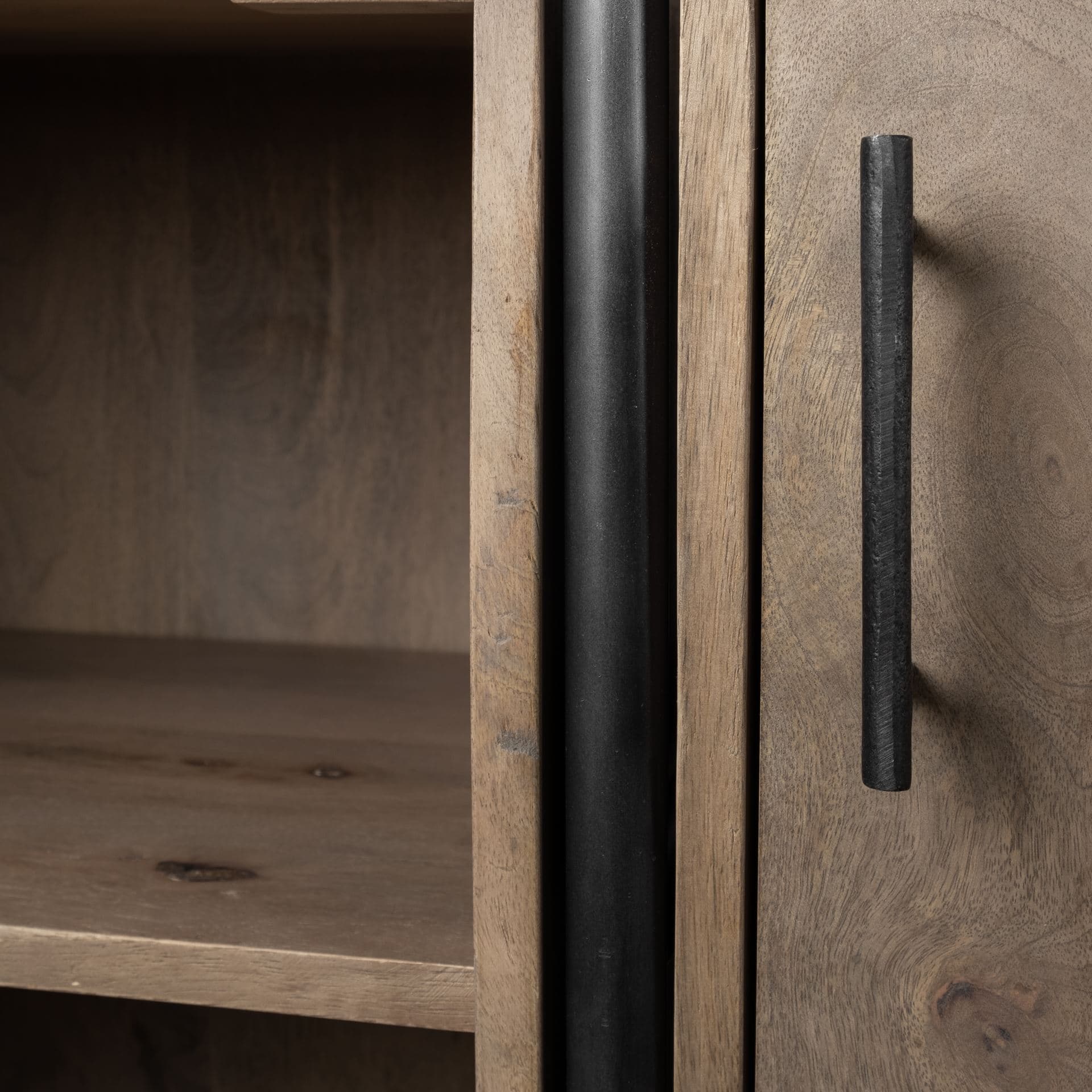 Darius 82L x 16.5W x 90H Medium Brown Wood and Metal Multi-Shelf Shelving Unit — product photograph