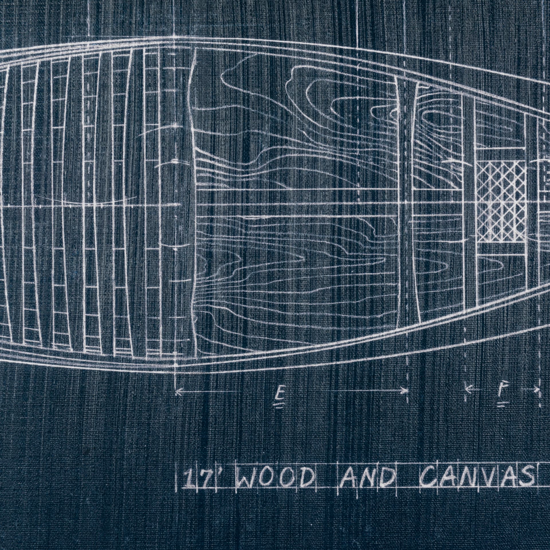 Canoe Blueprint (50 x 30) by Fiona H a Hand Embellished Textured Canvas — product photograph
