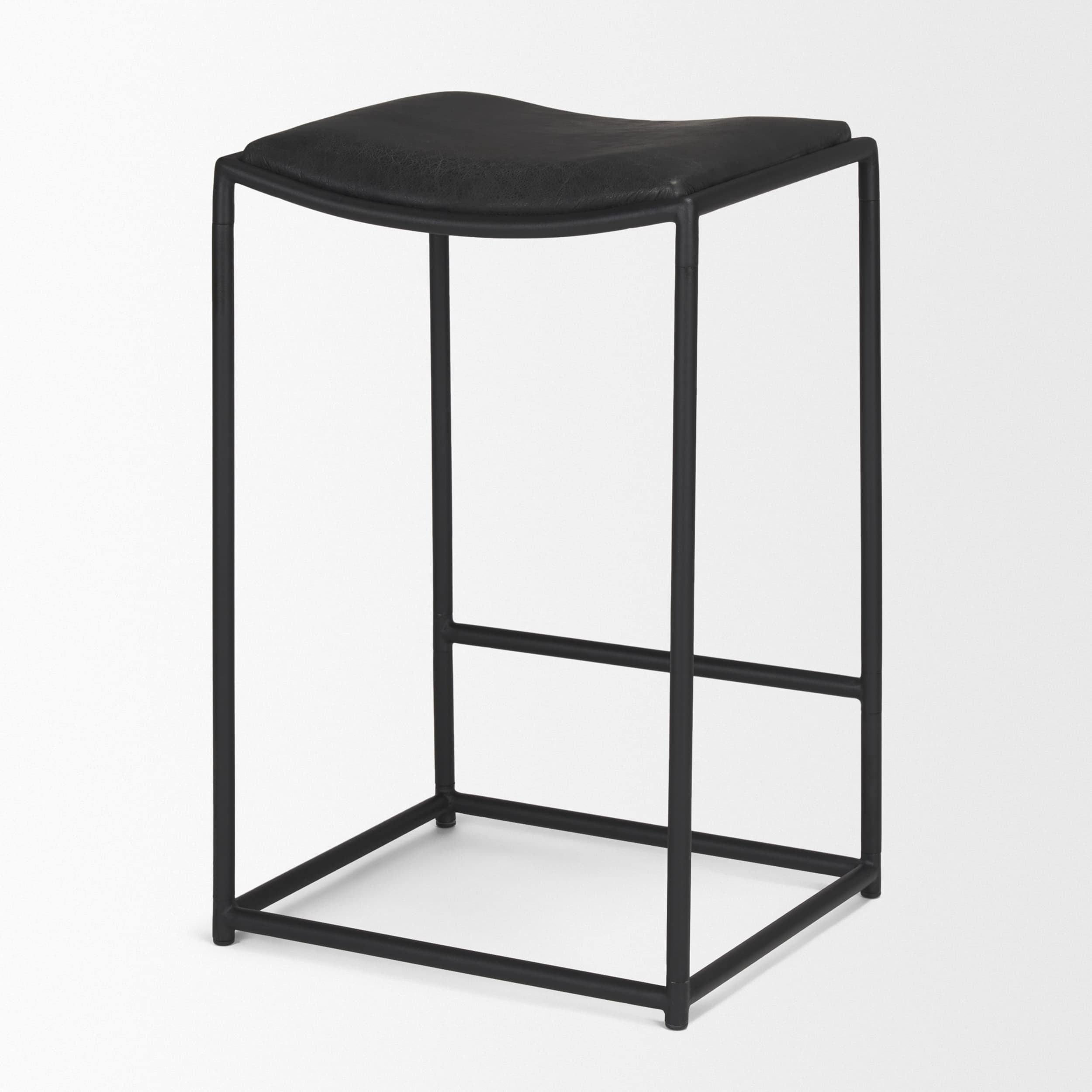Taniel Backless 27.25in Seat Counter Stool | Black Leather w/ Metal — product photograph