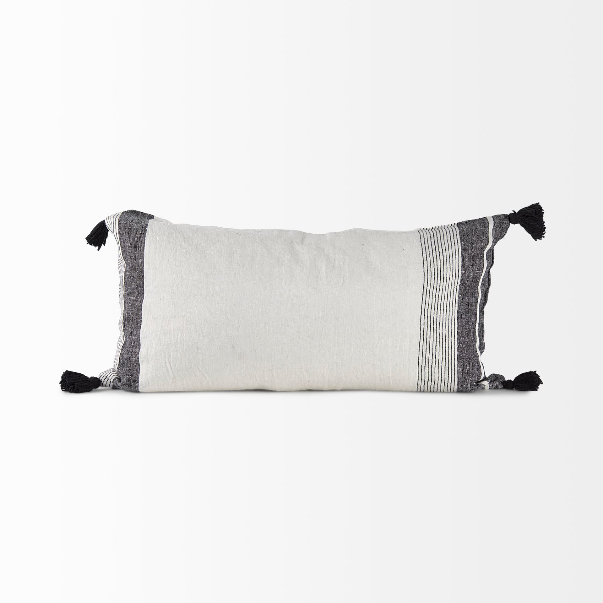 Kimia 14x26 White/Black Fabric Herringbone w/Fringed Pillow Cover — product photograph