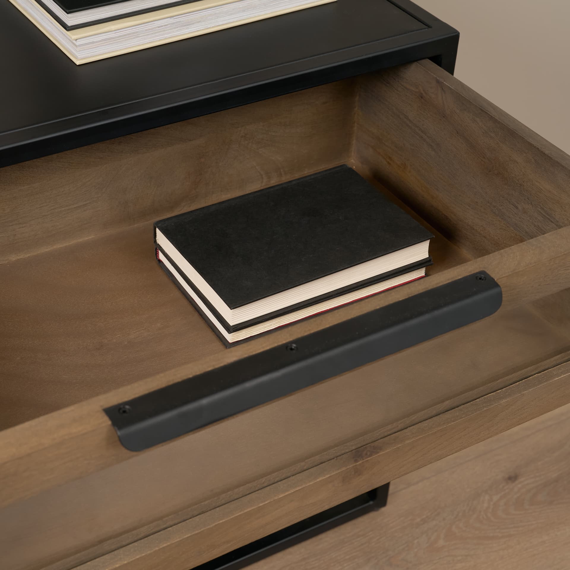 Sloan Light Brown W/ Black Metal Frame Side Table — product photograph