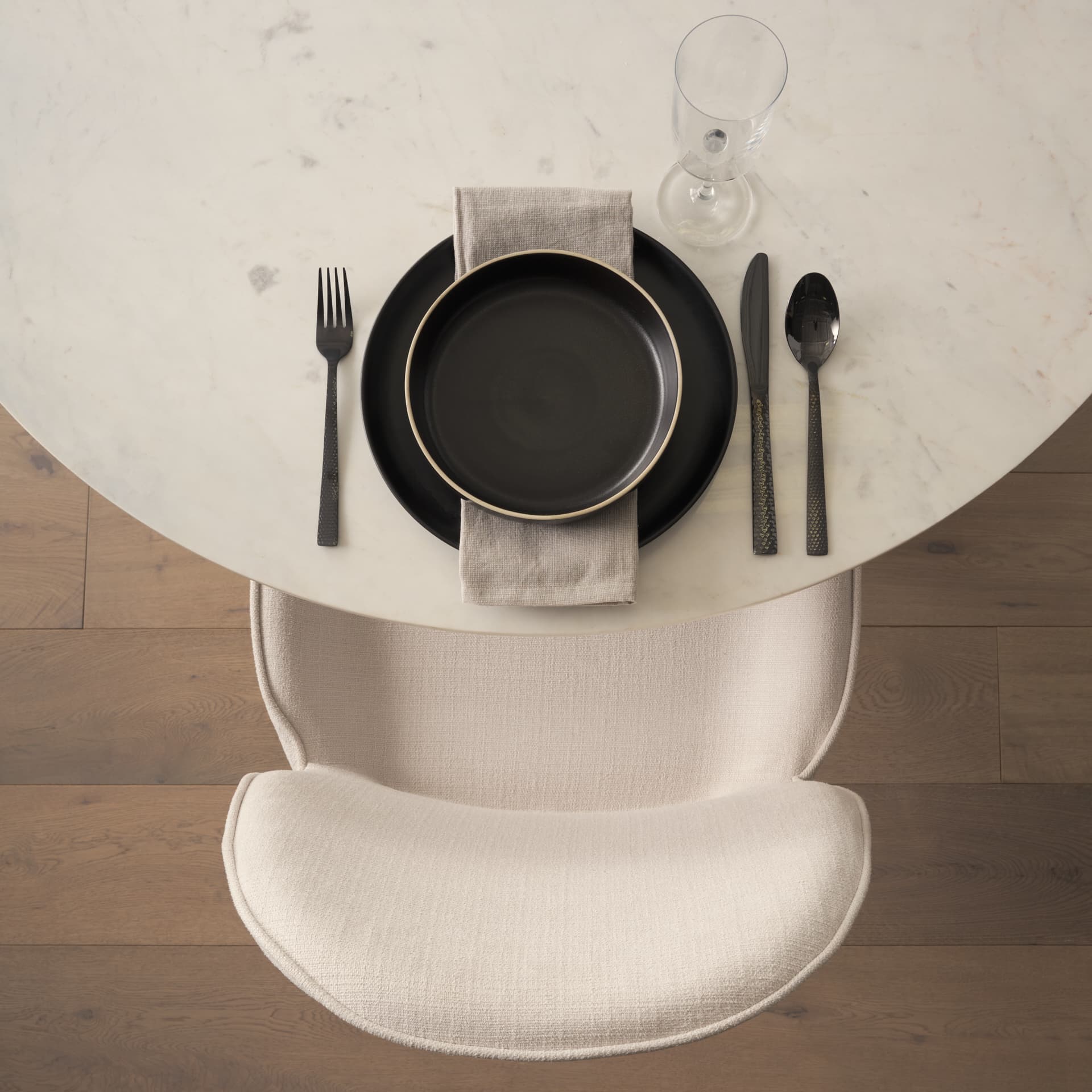 Inala Curved Back Dining Side Chair | White Fabric w/ Black Metal — product photograph
