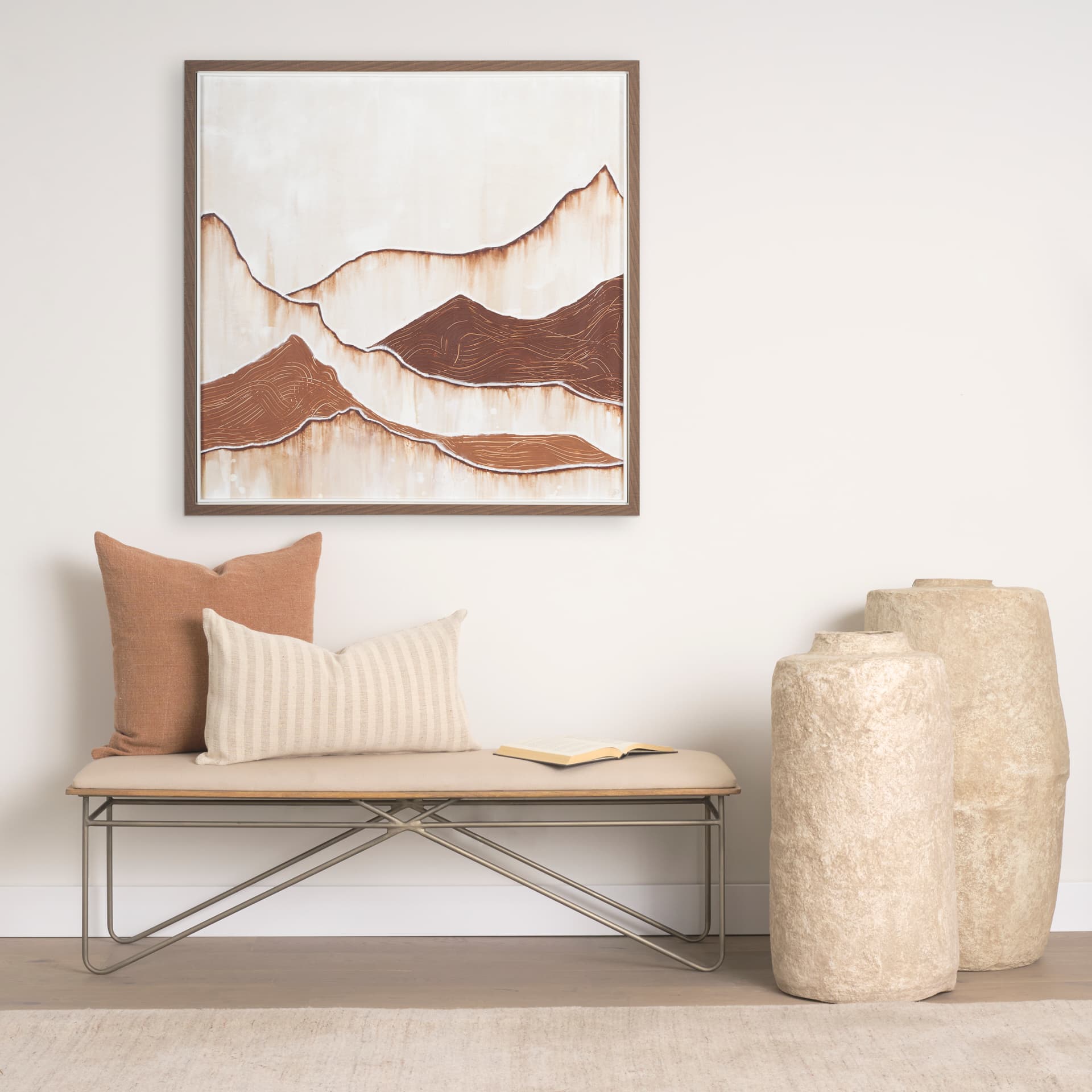 Jace 14x26 Cream w/ Beige Stripe Lumbar Decorative Pillow Cover — in a styled room