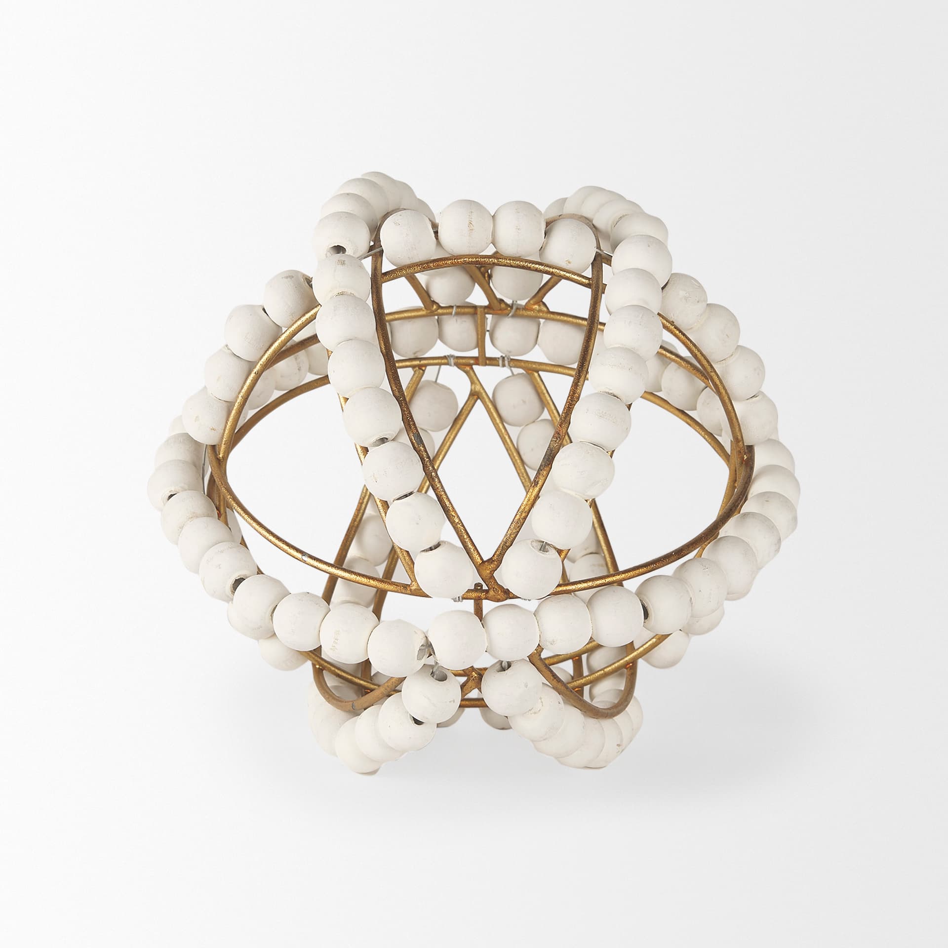 Espanlade I Small 9L x 9W White Wooden Beaded Orb — product photograph