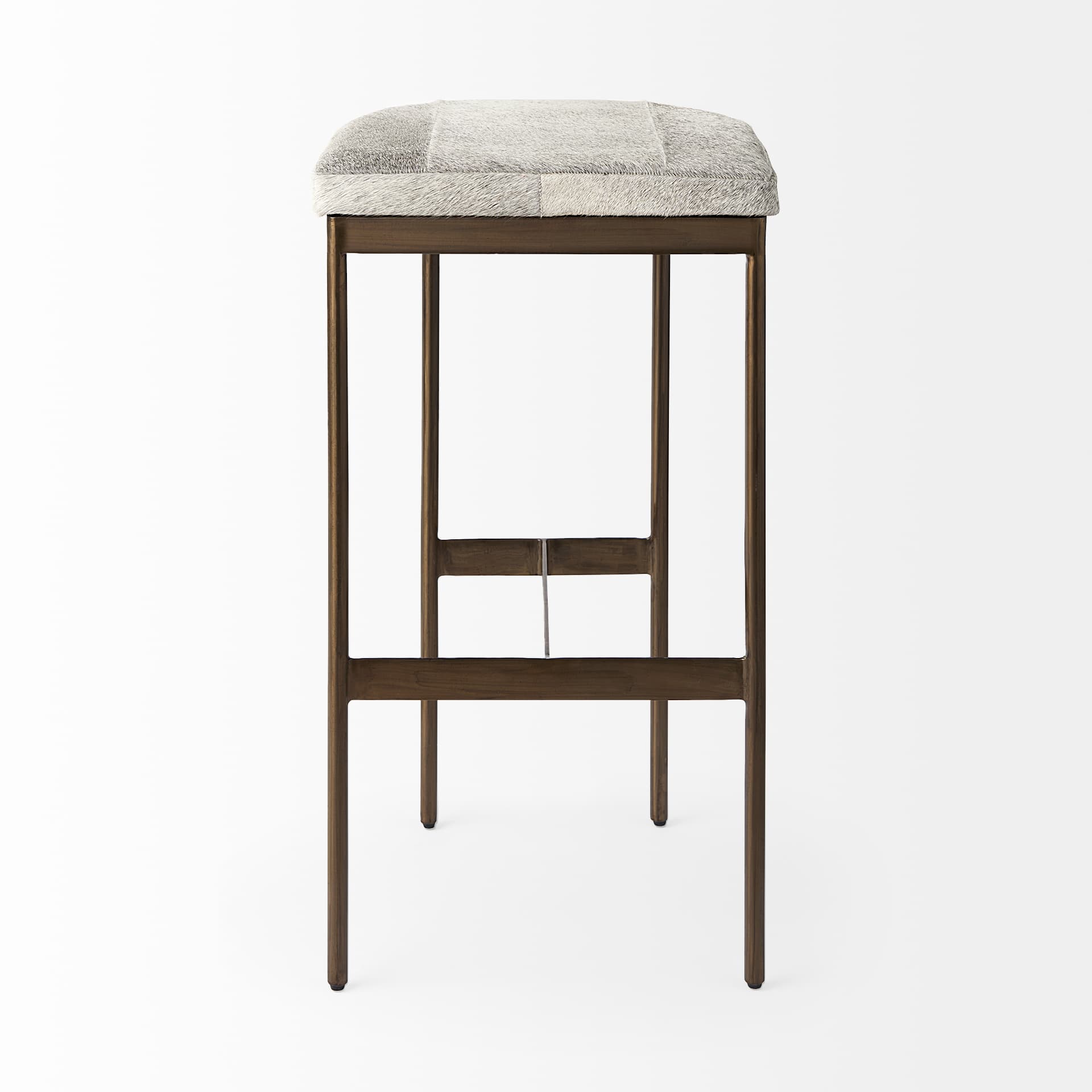 Millie Backless 30in Seat Bar Stool | Gray Hair-On-Hide w/ Gold Metal — product photograph