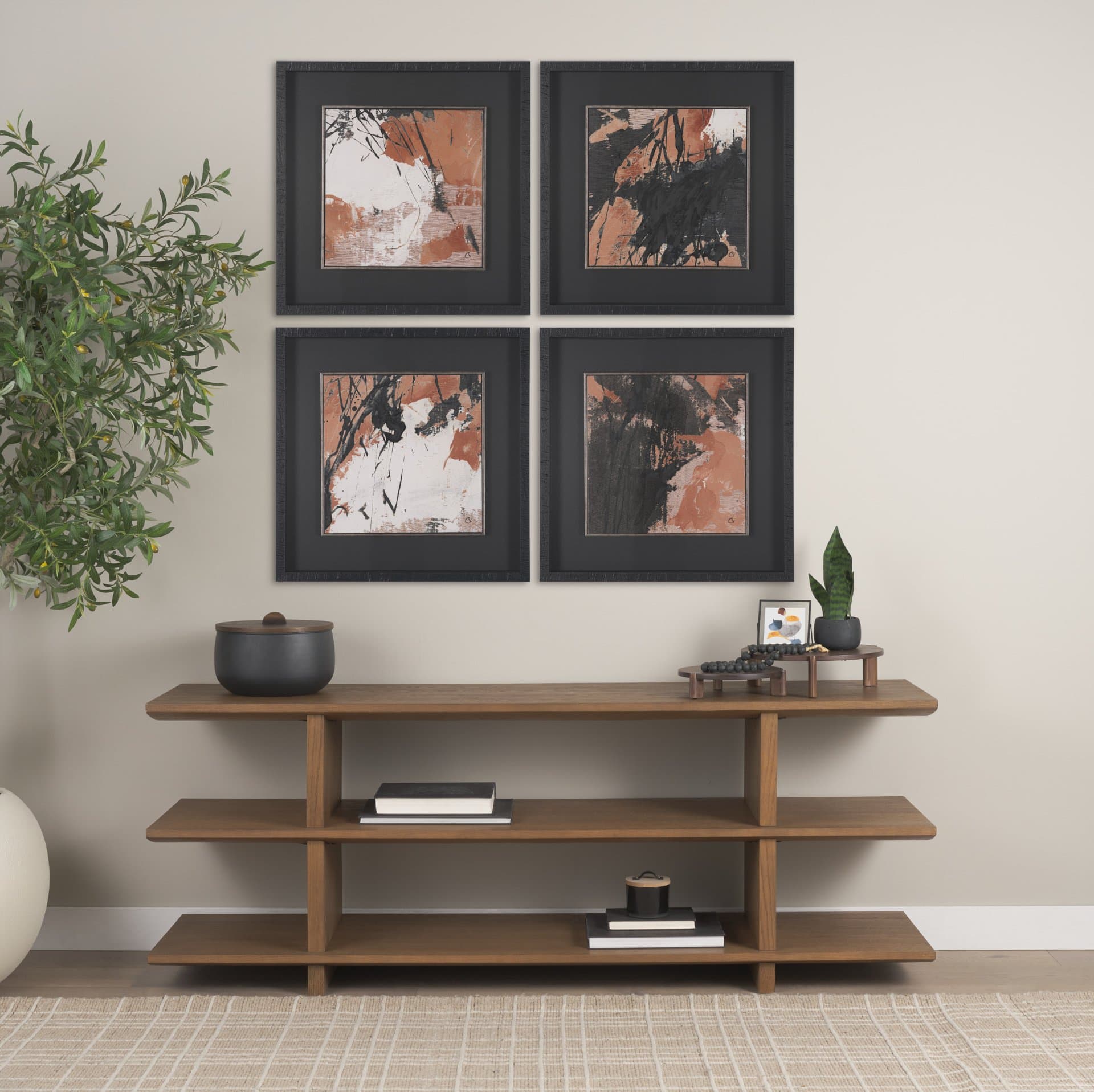 Tones of Sienna III (Set of 2) by Mercana Studio Hand-Embellished Framed Artwork Matted under Glass — in a styled room