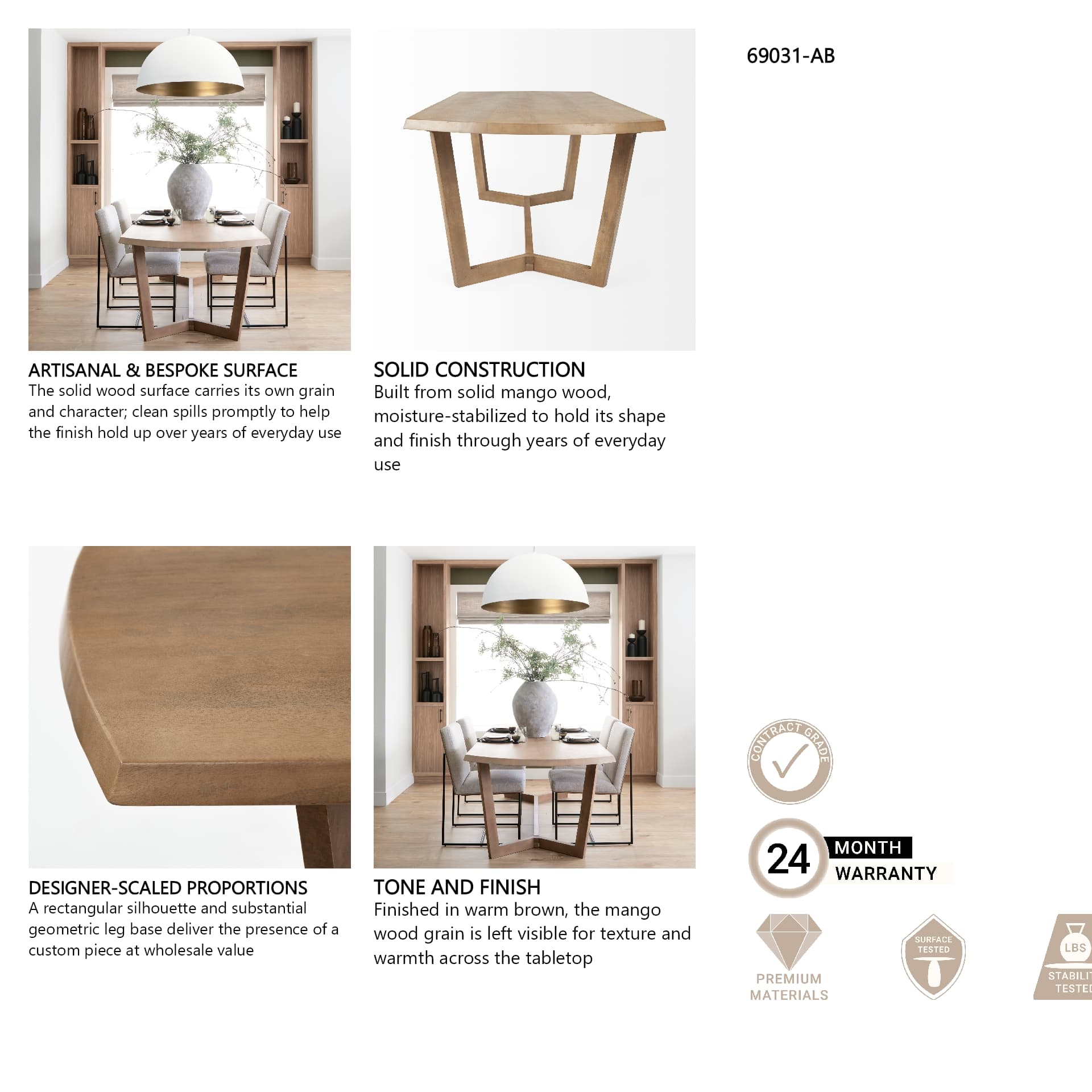 Denver 92"L x 39"W Rectangular Dining Table | Modern | Brown Wood | Seats 6 — in a styled room