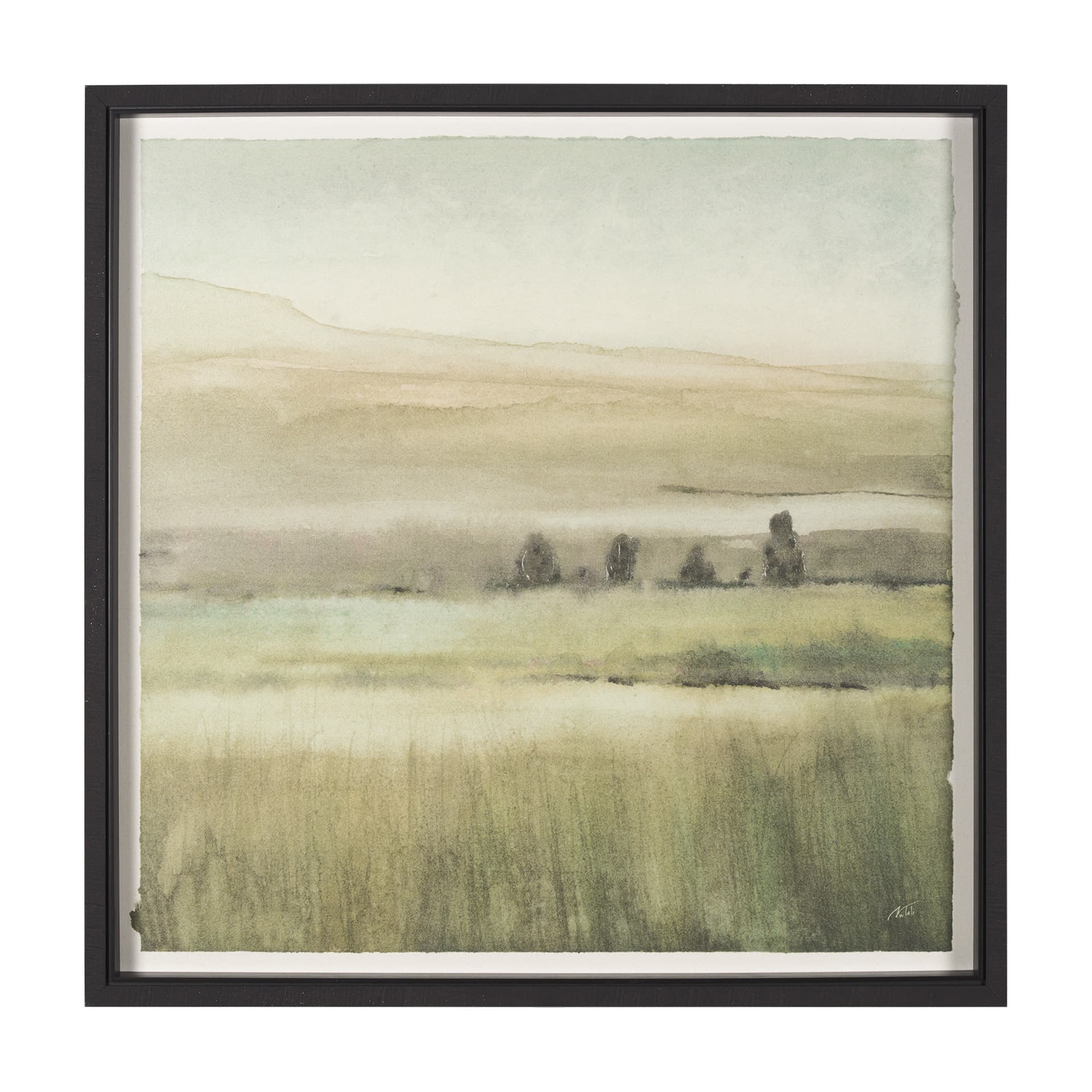 Rolling Fields I Hand Embellished Black Framed Watercolor Art Print on Paper Mounted with Backing — product photograph