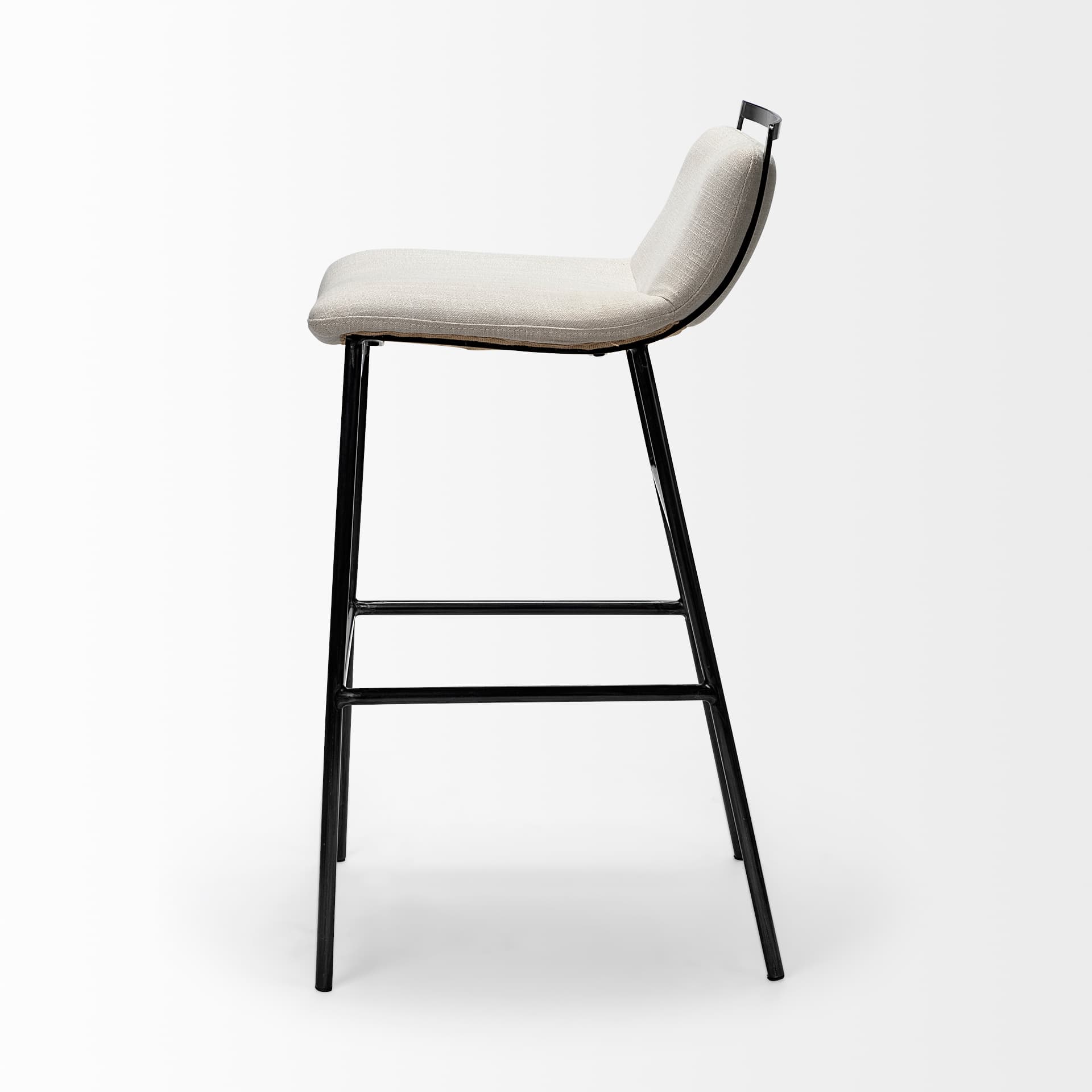 Kavalan Low Back 28.5in Seat Bar Stool | Beige Fabric w/ Gray Metal — product photograph