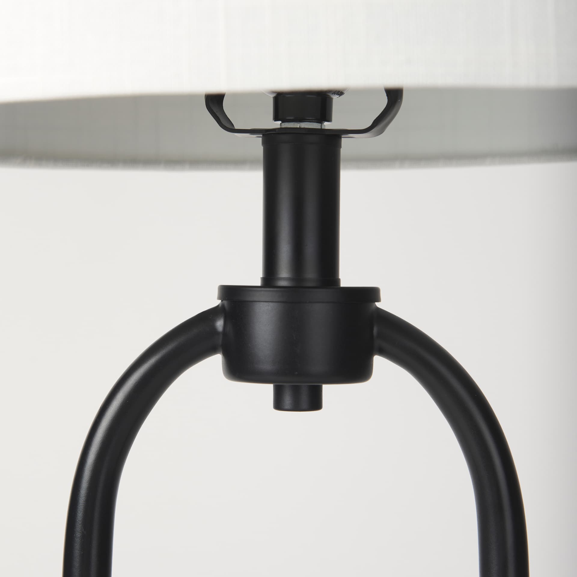 Sarah 15.0L x 10.0W x 22.2H Arched Black Metal W/Marble Cube and White Shade Table Lamp — product photograph