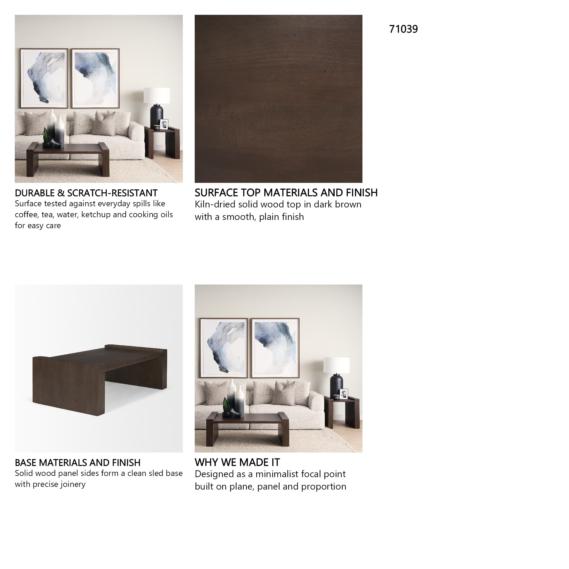 Wesson Dark Brown Wooden Rectangular Coffee Table — in a styled room