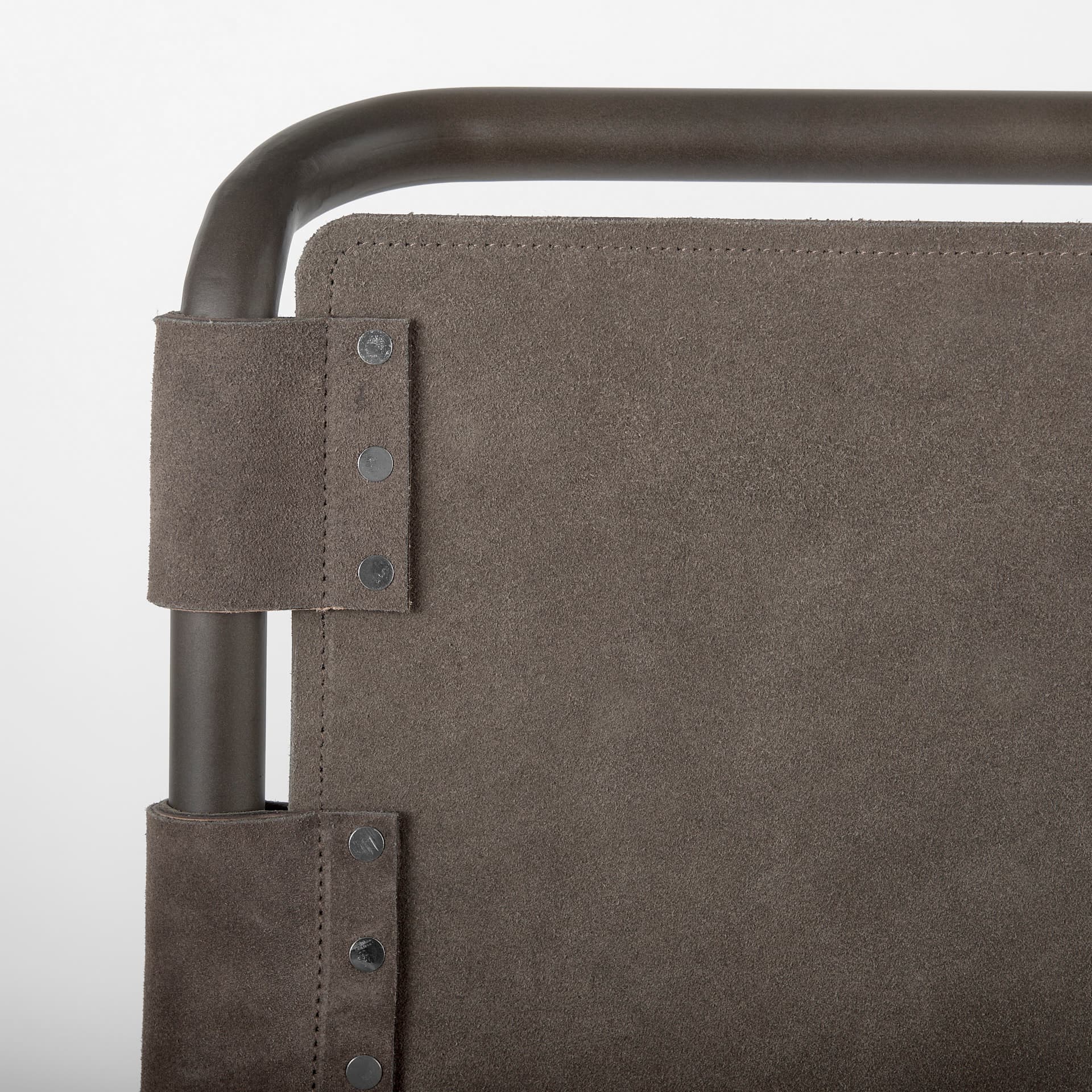 Berbick Backless 43in Seat Bar Stool | Brown/Gray Suede w/ Gray Metal — product photograph