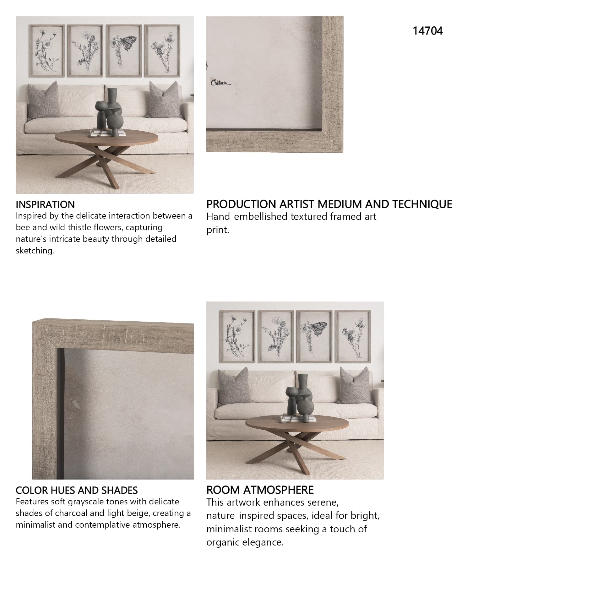 Thistle With Bumblebee Drawing IV Mercana Studio Hand Embellished Framed Art Print Matted under Glas — in a styled room