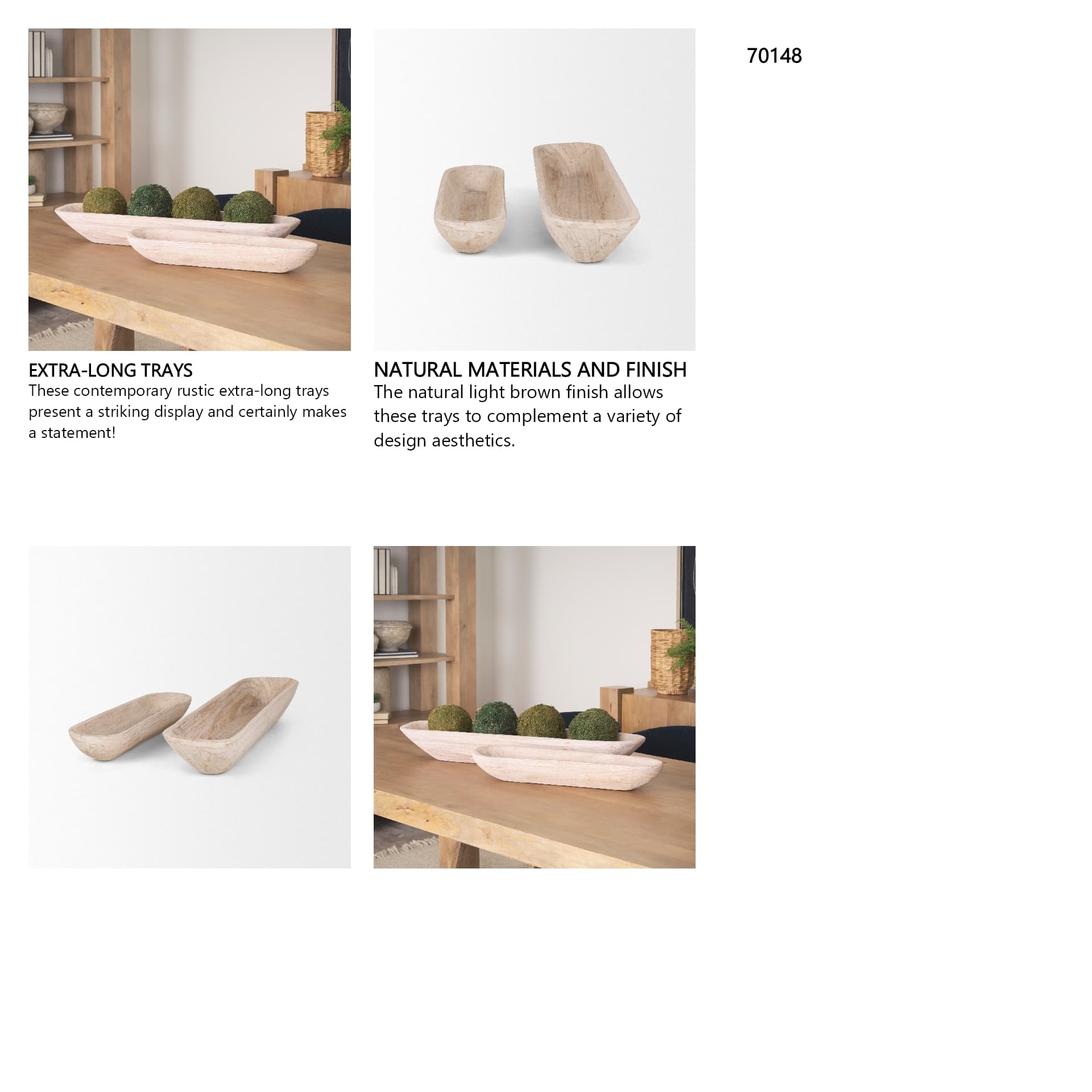 Athena Set of 2 Extra Large Light-Wash Reclaimed Wood Trays — in a styled room
