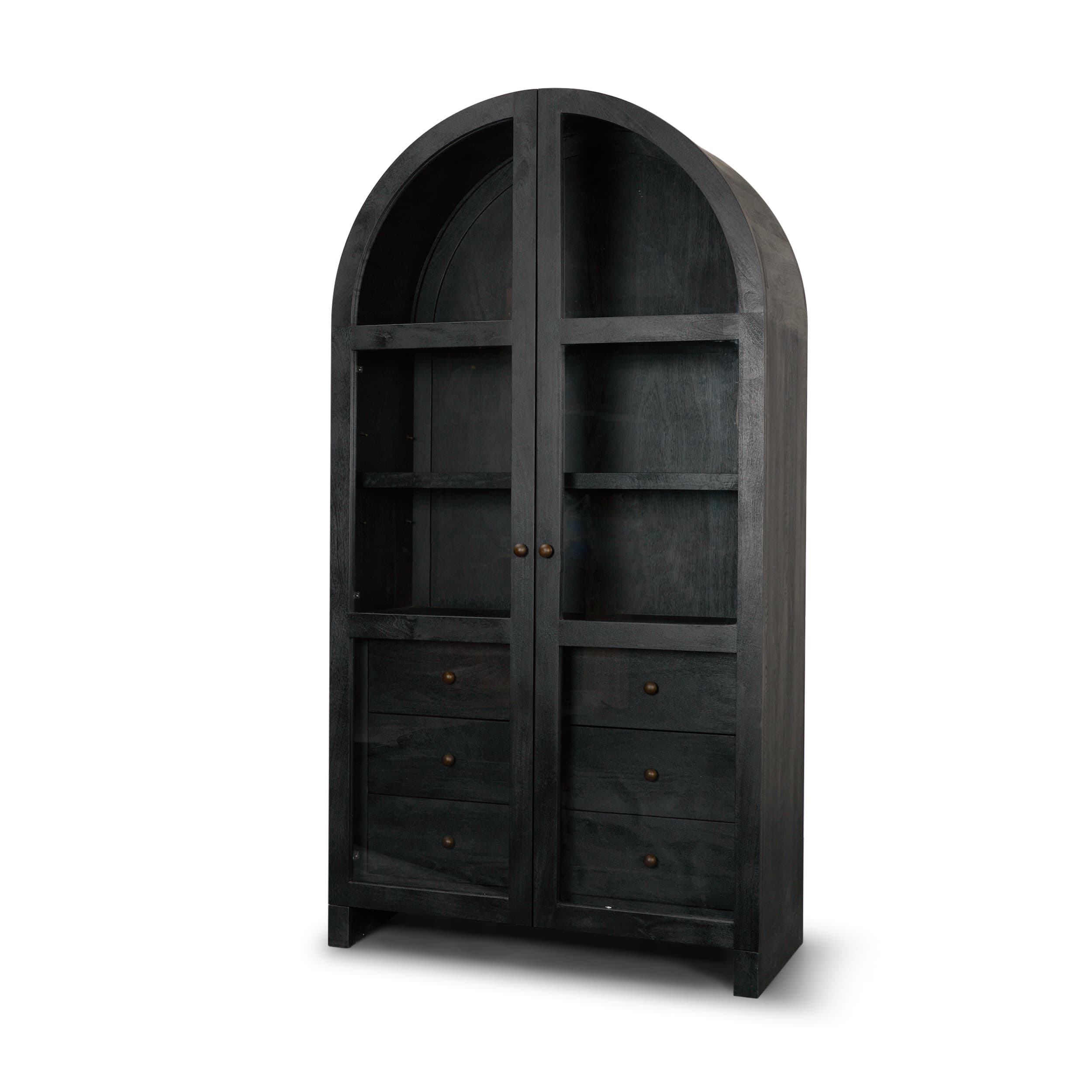 Suri Black Wood W/Glass Doors Arched Curio Cabinet — product photograph