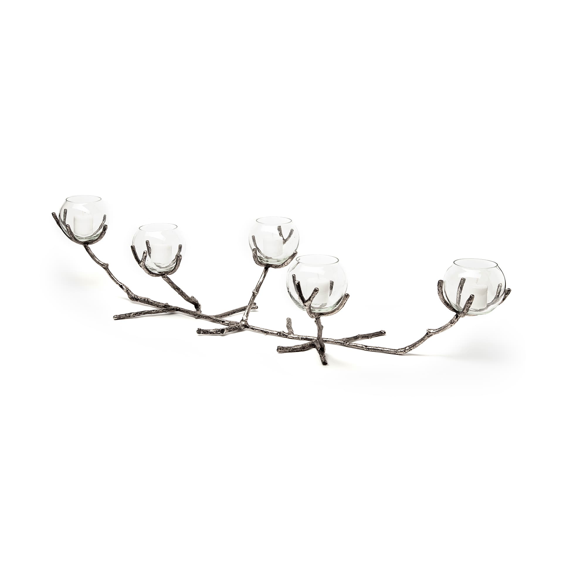 Vine I Distressed Silver Metal Creeper Five Candle Table Candle Holder — product photograph