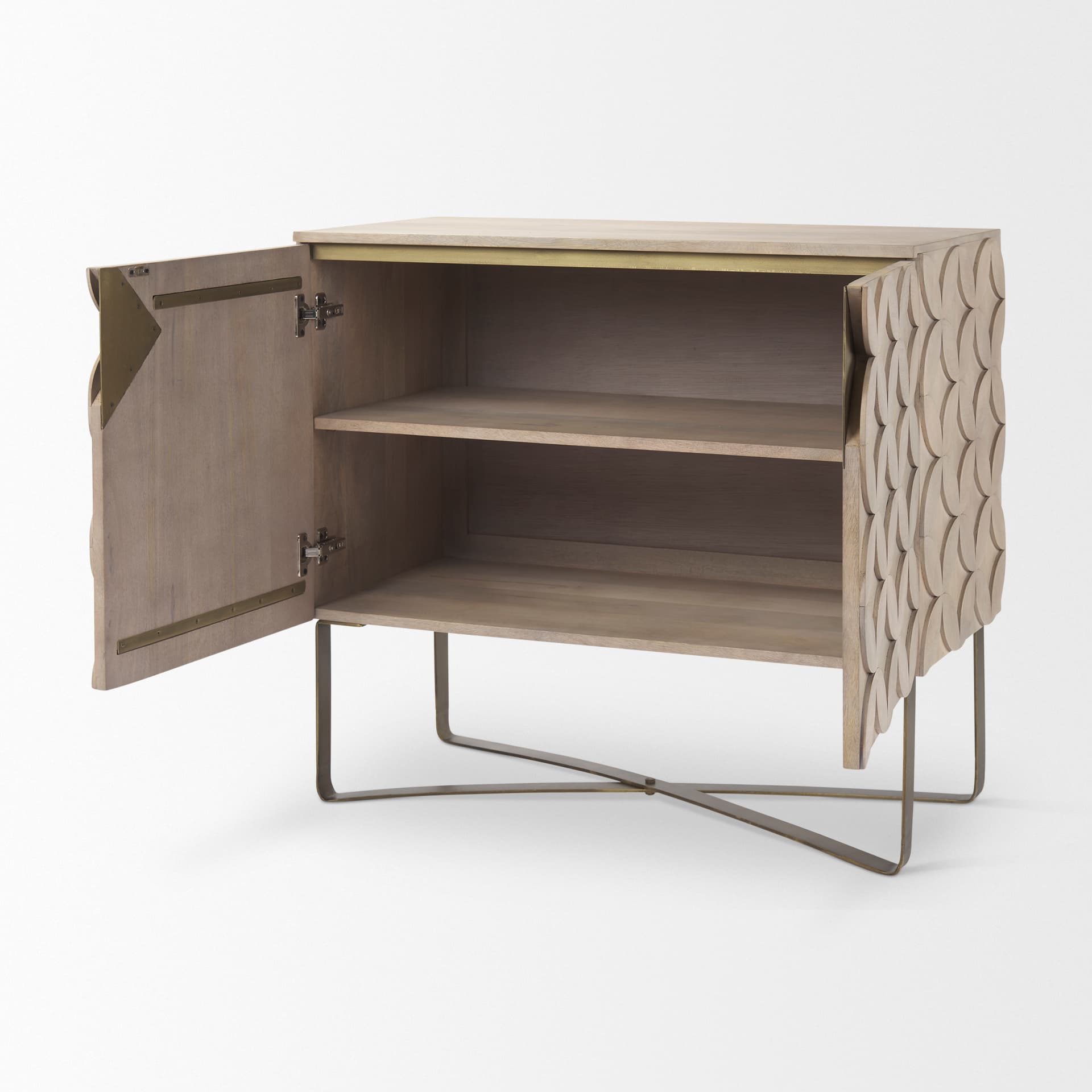 Excelsior 36.0L x 18.0W x 32.5H Light Brown Wood Gold Iron Base Accent Cabinet — product photograph