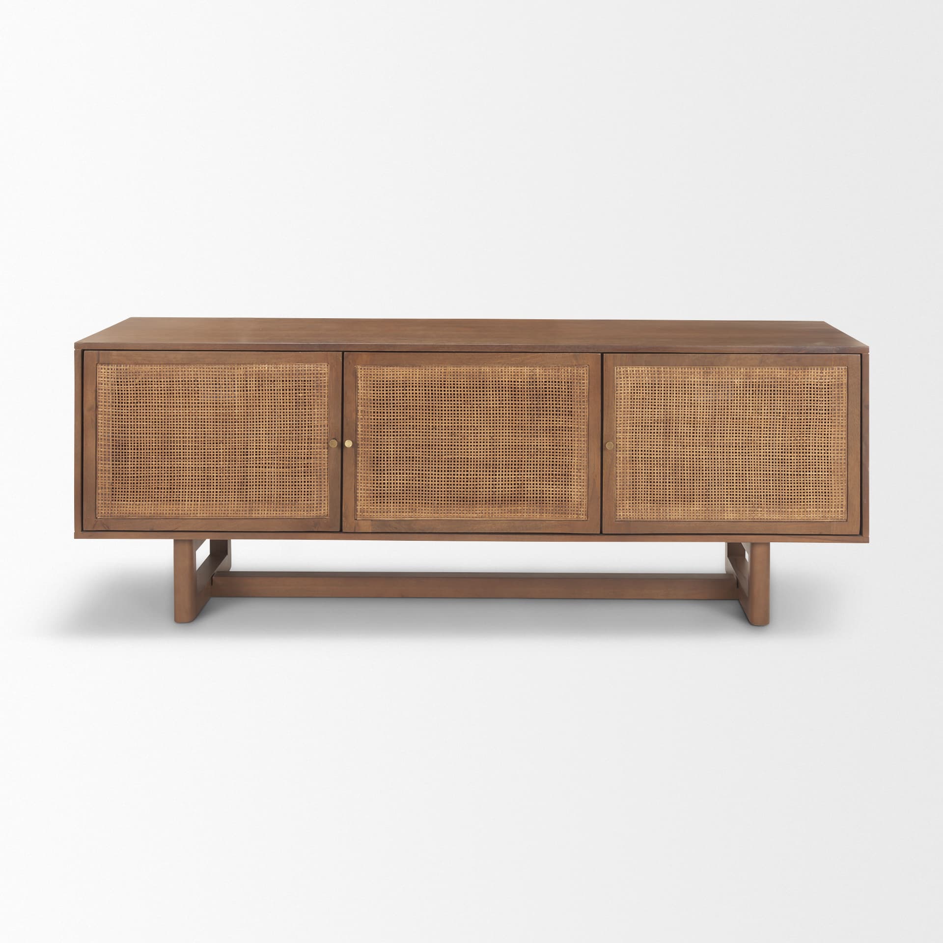 Grier 65" Medium Brown Wood W/ Cane Media Console — product photograph