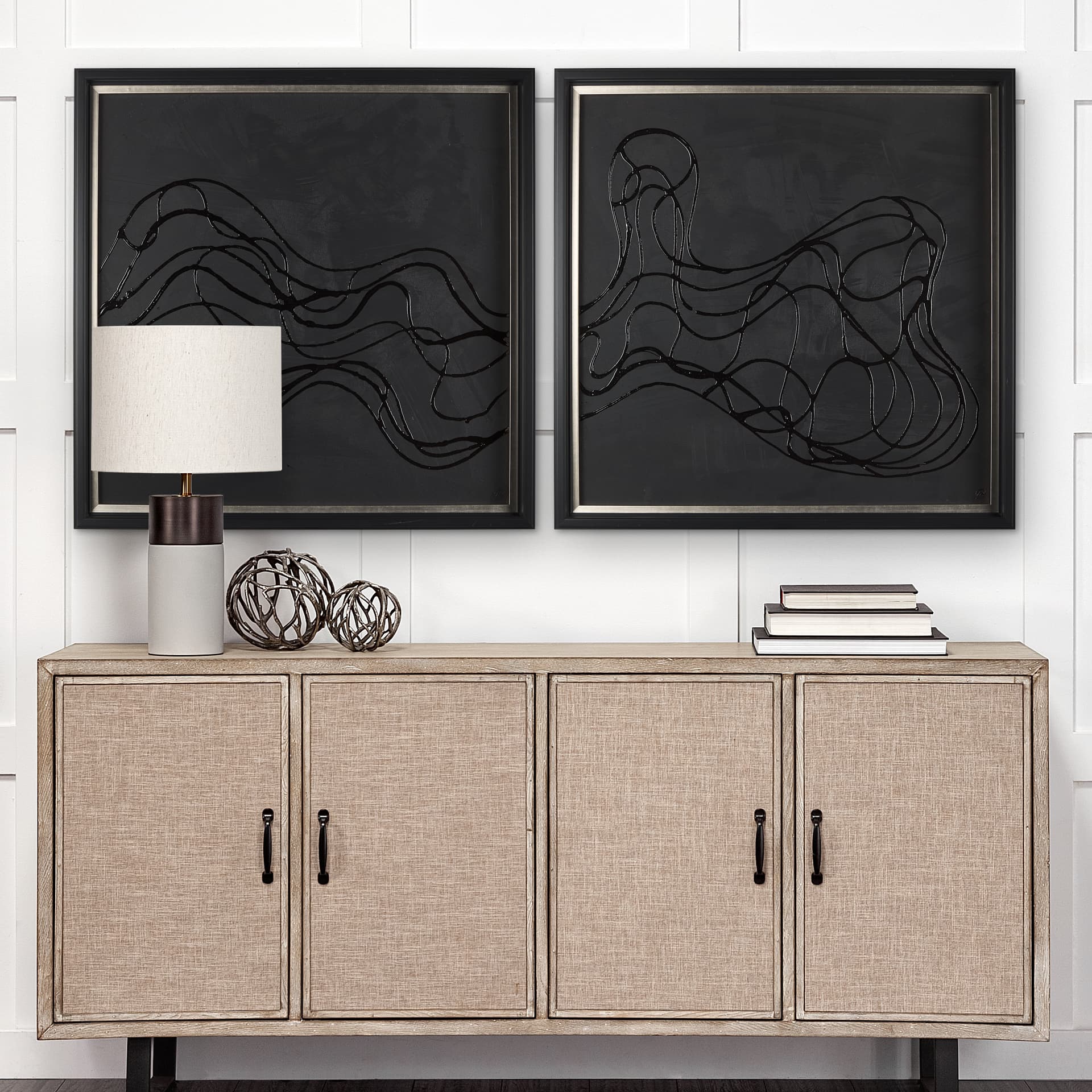Bee Dance II by Studio M a handmade Original Framed 3D Textured Artwork — in a styled room