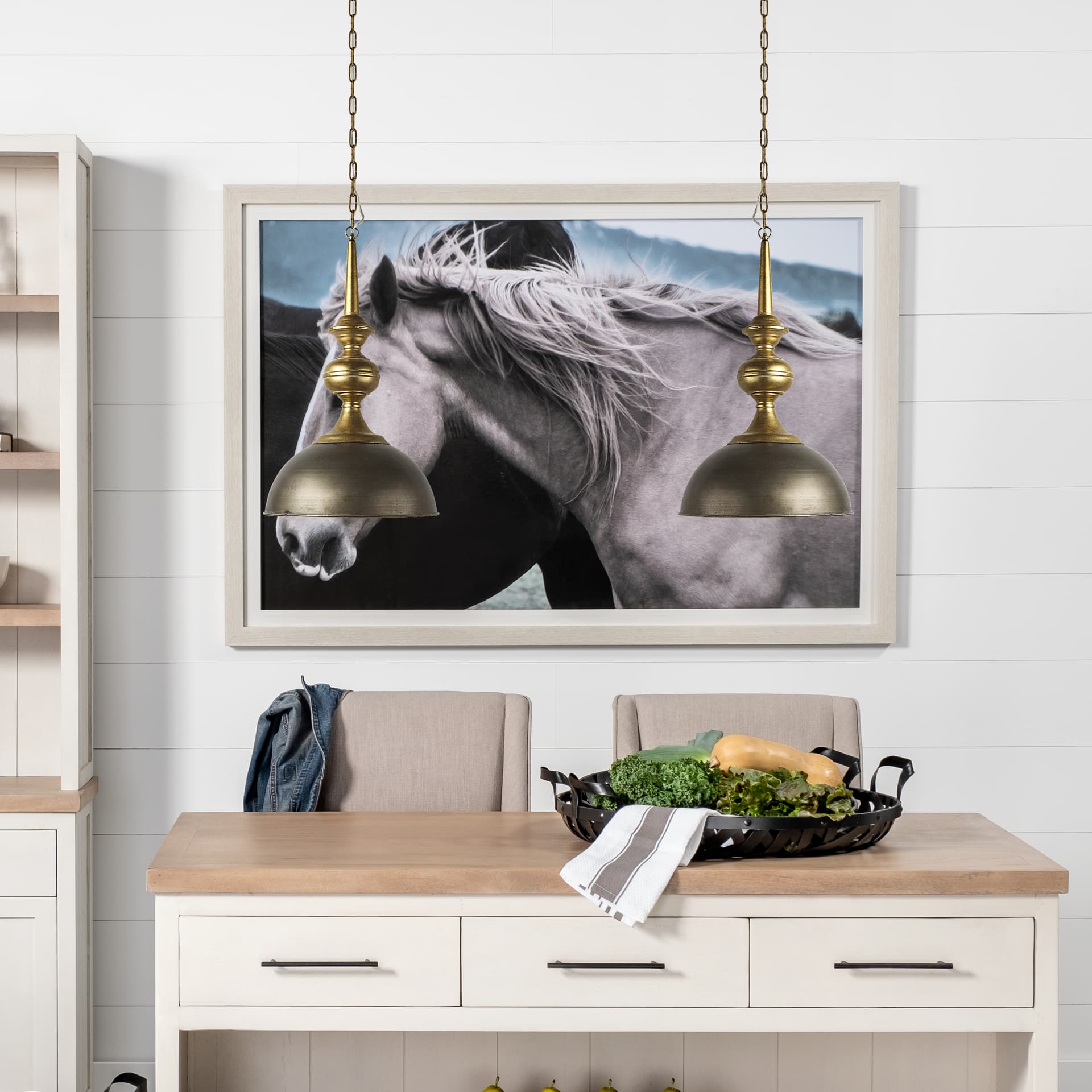Capsa 17x29 Antique Gold and Silver Toned Metal Dome Pendant Light — in a styled room