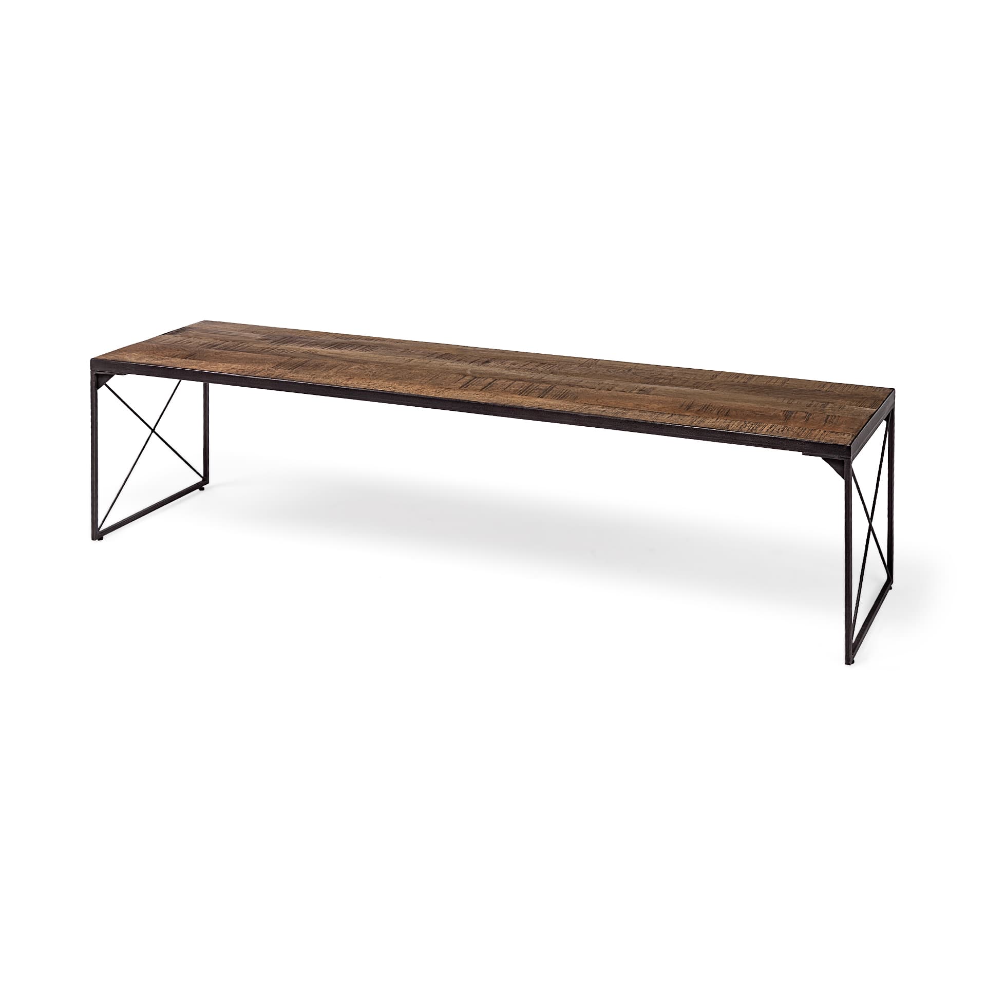 Trestman III 66L x 18W Brown Wood Top W/Black Iron Base Accent Bench — product photograph