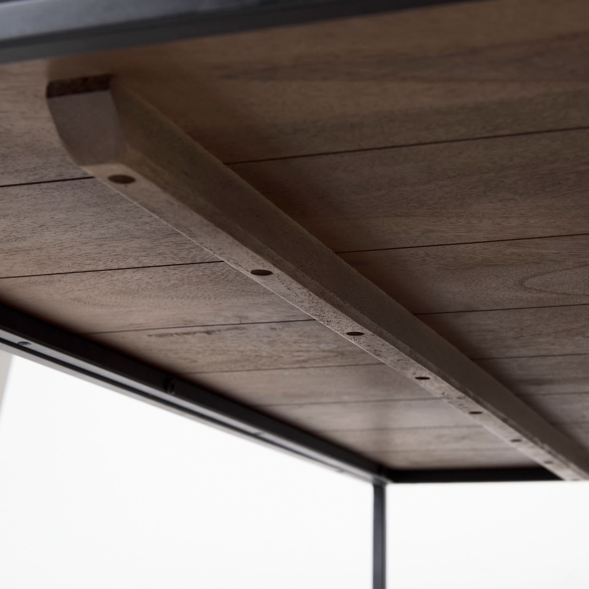 Trey 48x46 Rectangular Brown Solid Wood Top Table Black Metal Frame Two-Tier Coffee Table — product photograph