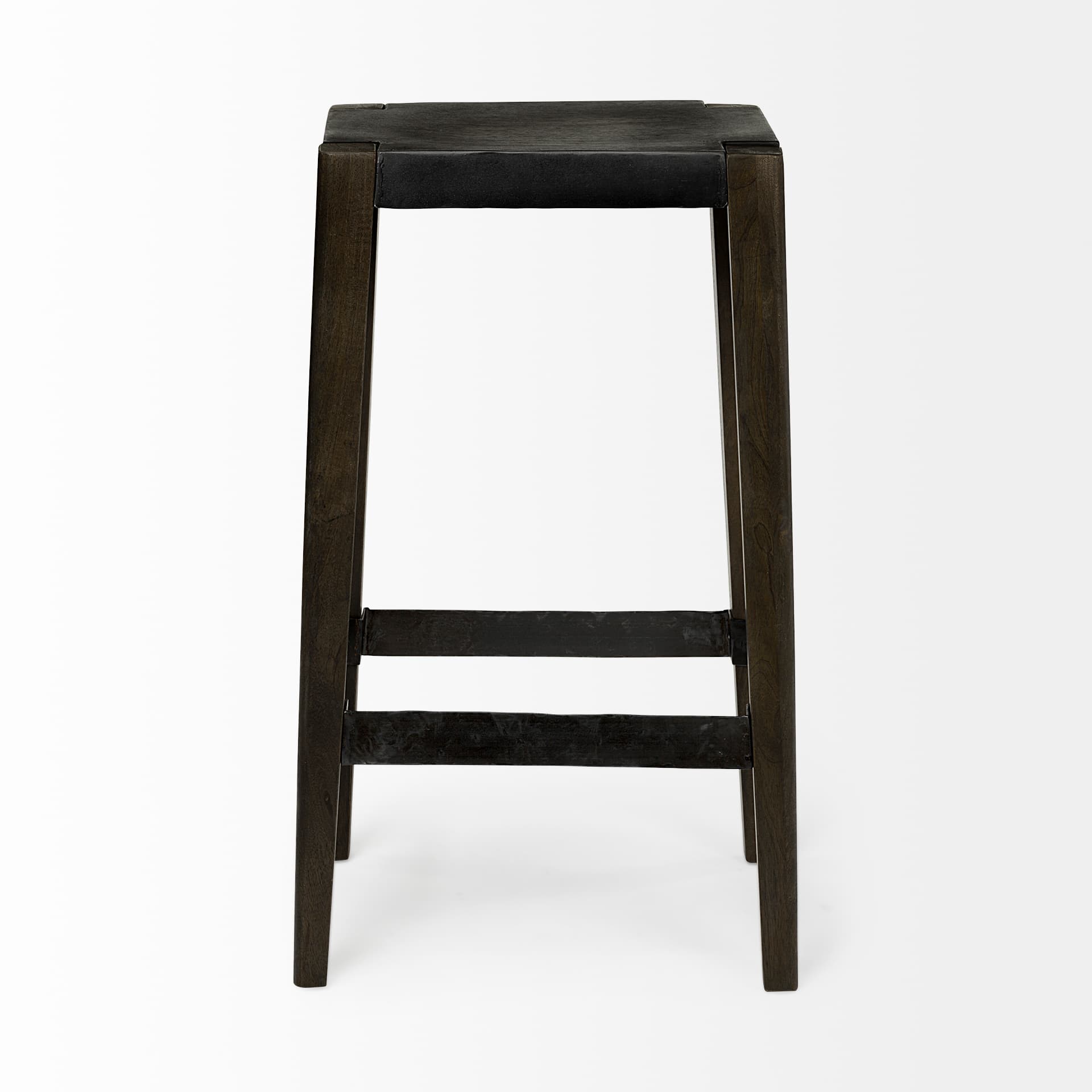 Nell Backless 30in Seat Bar Stool | Black Metal w/ Dark Brown Wood — product photograph