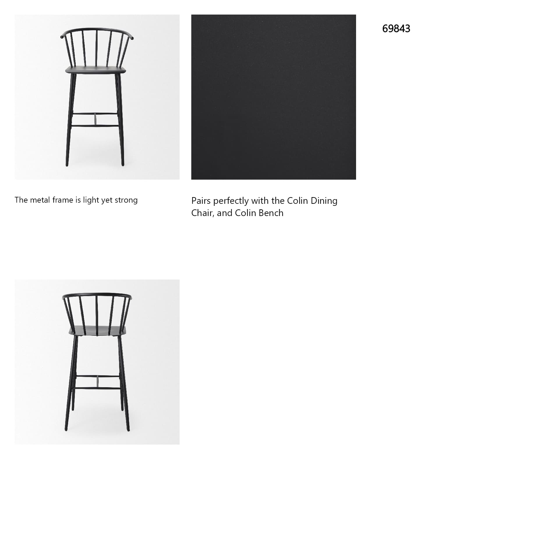 Colin Backless 42.1in Seat Counter Stool | Black Metal w/ Arm — product photograph